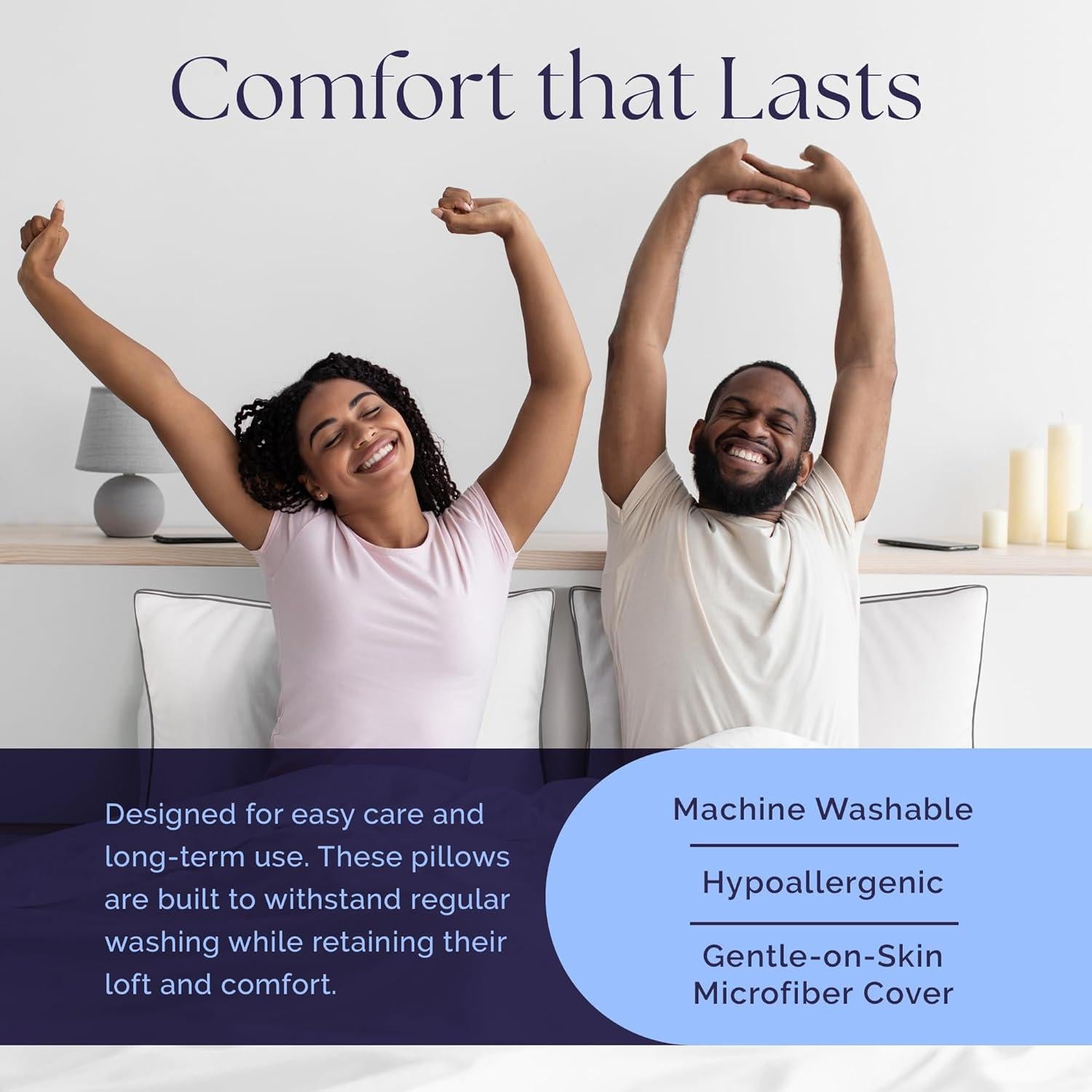 TOOFLEE Almohadas Queen de Microfibra - 2 Unidades Suaves y Hipoalergénicas