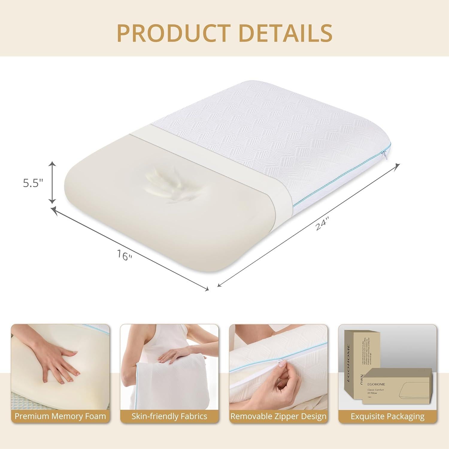 Almohada Estándar EGOHOME Espuma Viscoelástica 61x40.6cm