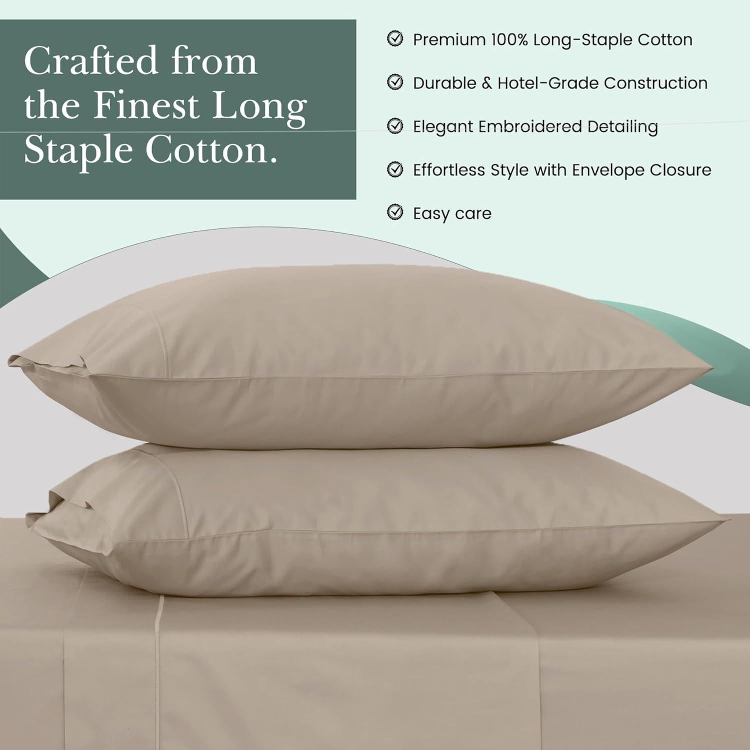 Funda de Almohada 100% Algodón Feather & Stitch 500TC 50.8x76.2cm