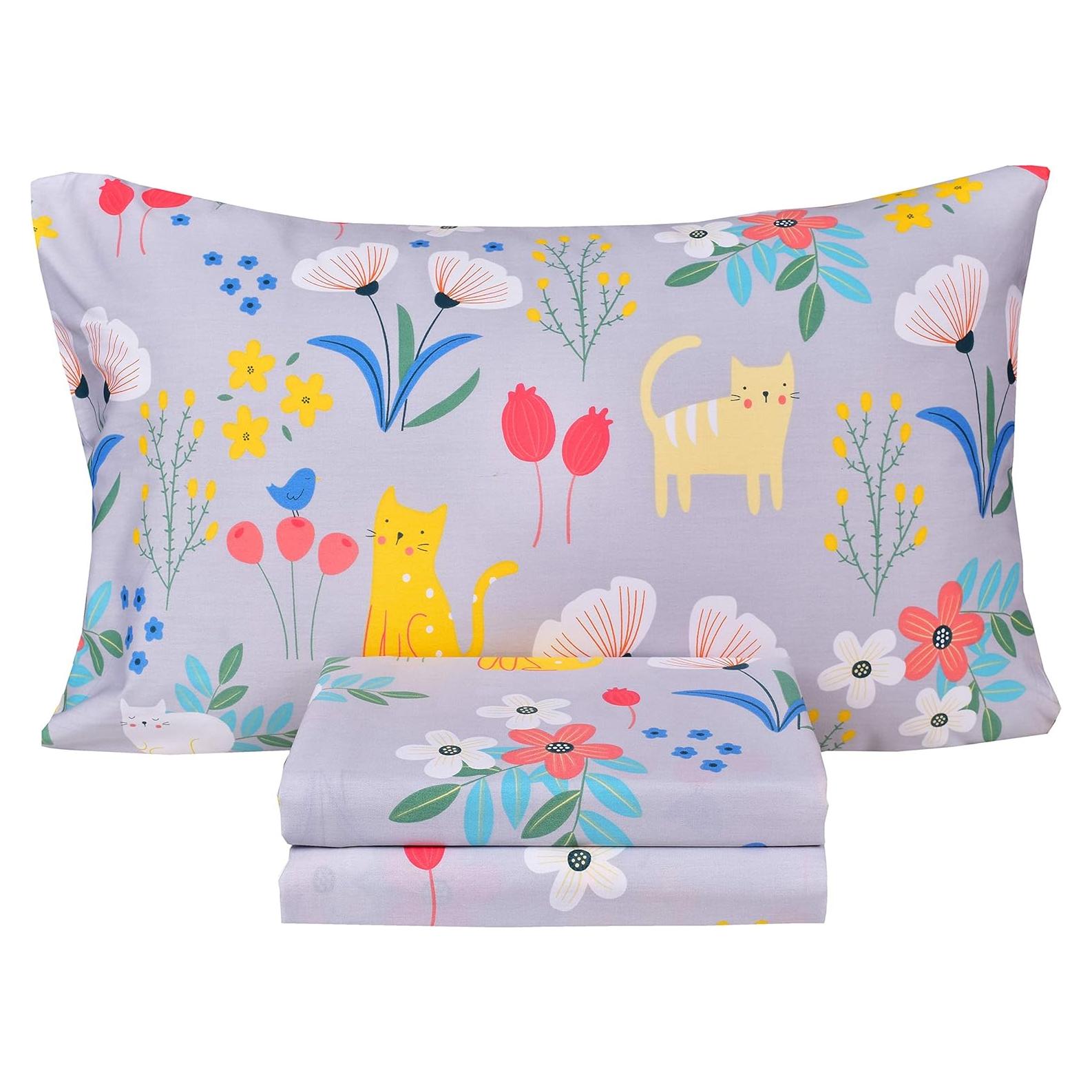 Juego de sábanas Twin 100% algodón Scientific Sleep Gato Flor