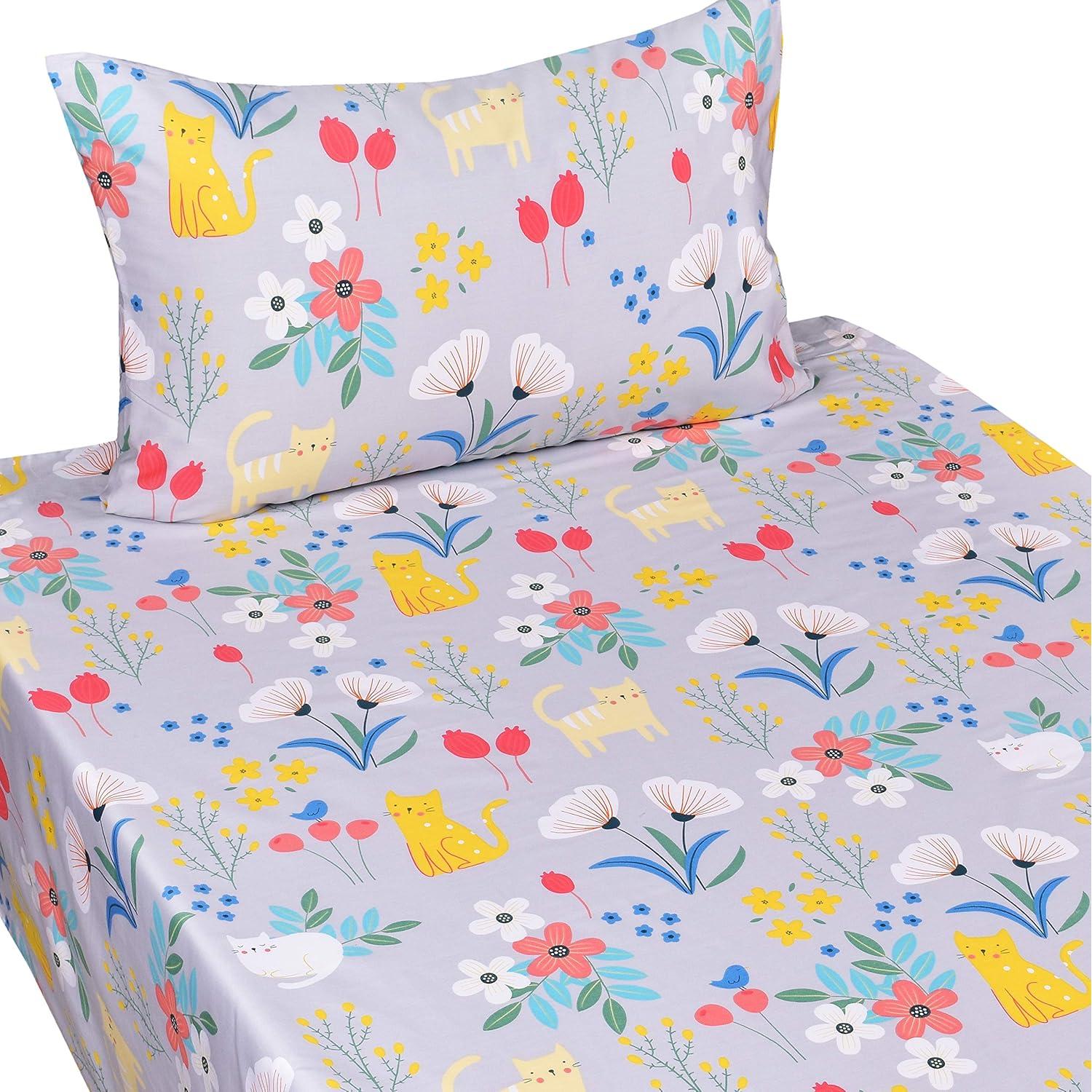 Juego de sábanas Twin 100% algodón Scientific Sleep Gato Flor