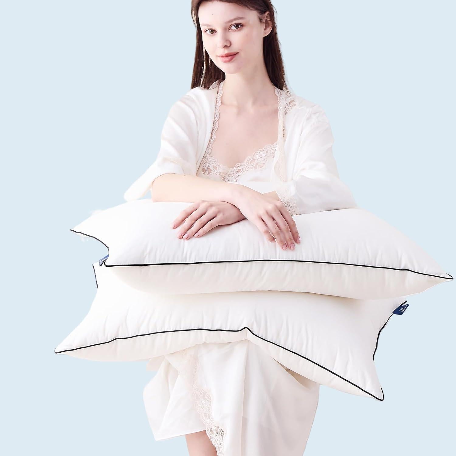 Juego de 2 almohadas de plumas Mosluna tamaño Queen