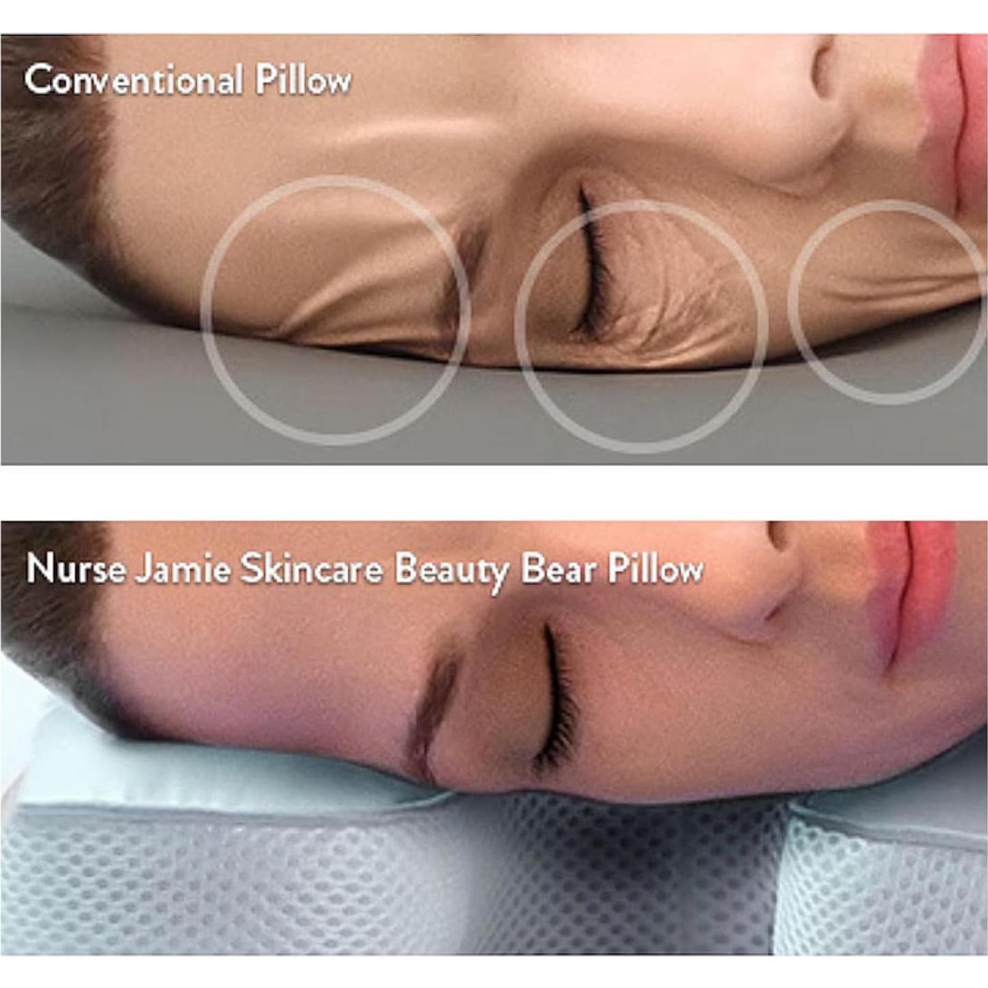 Almohada Antienvejecimiento Nurse Jamie Beauty Bear - Espuma de Memoria en Forma de U con Funda de Satén y Bambú