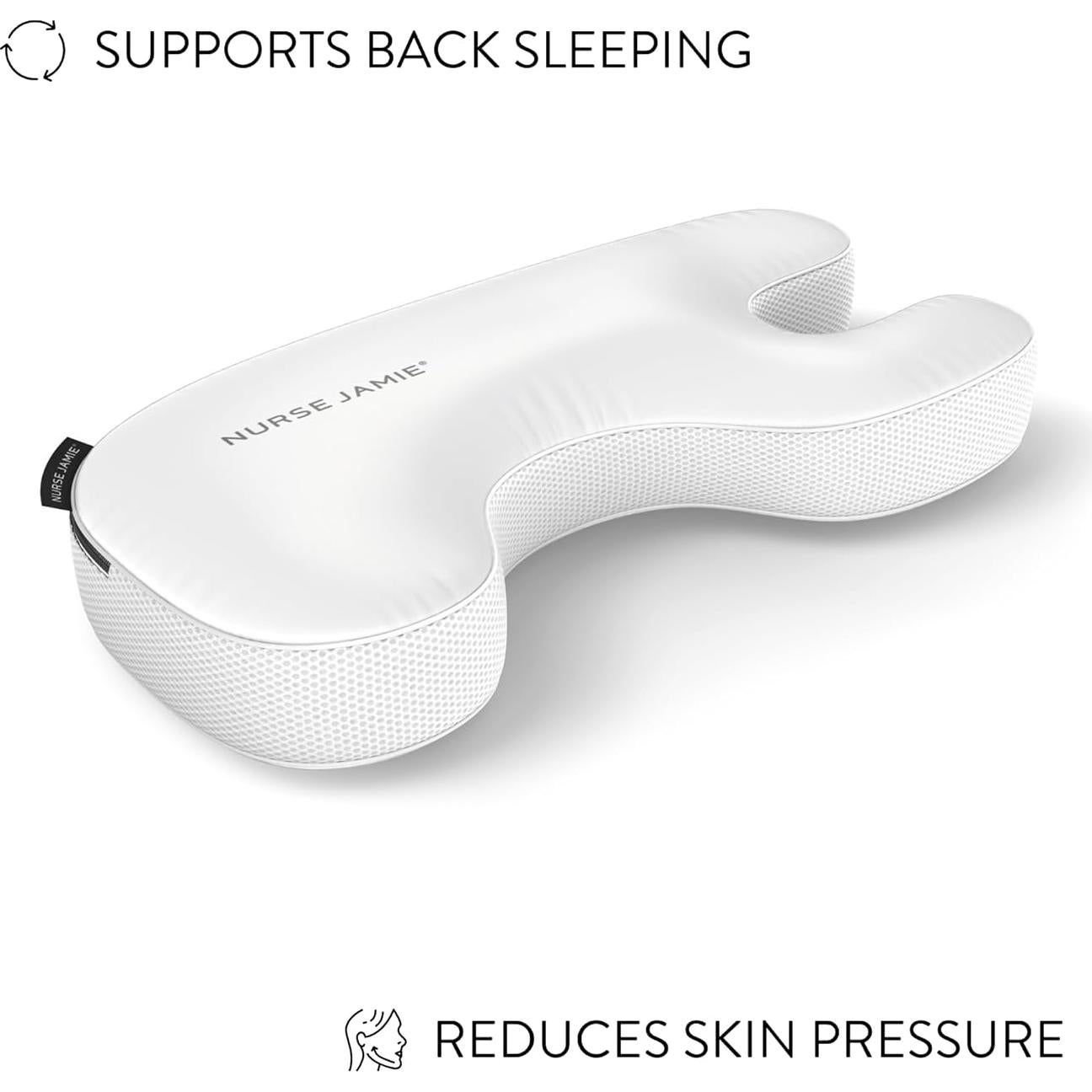 Almohada Antienvejecimiento Nurse Jamie Beauty Bear - Espuma de Memoria en Forma de U con Funda de Satén y Bambú