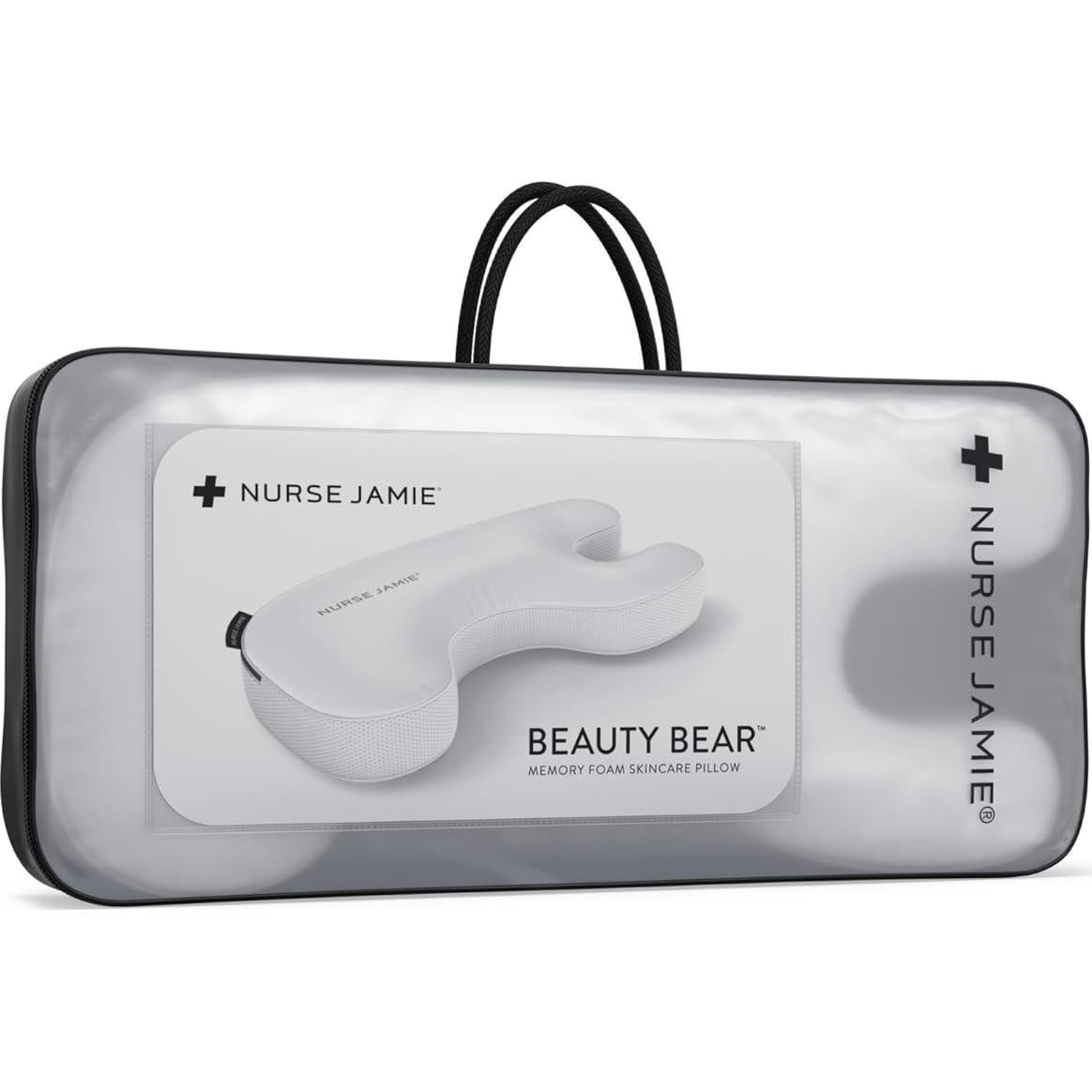 Almohada Antienvejecimiento Nurse Jamie Beauty Bear - Espuma de Memoria en Forma de U con Funda de Satén y Bambú