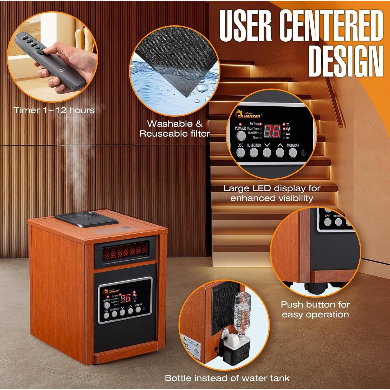 Calentador Infrarrojo DR-998 con Humidificador y Control Remoto
