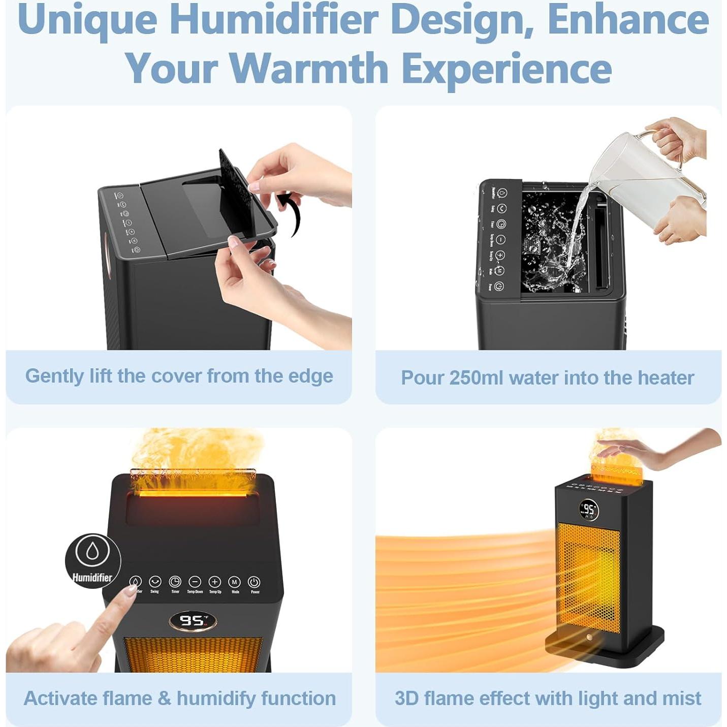 Calentador de Espacio Beautyfan 1500W con Humidificador y Llama 3D