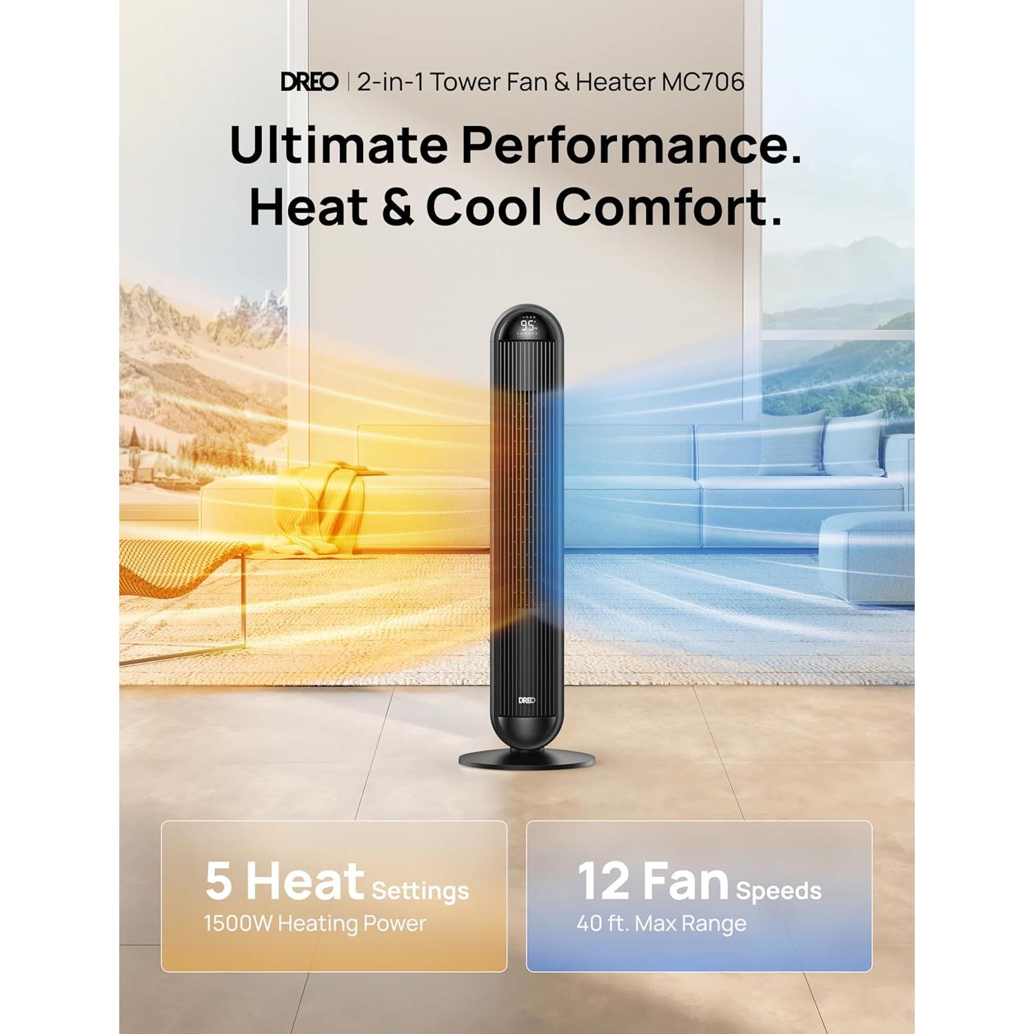 Calefactor Dreo 42" Eléctrico PTC con Control Remoto y Oscilación