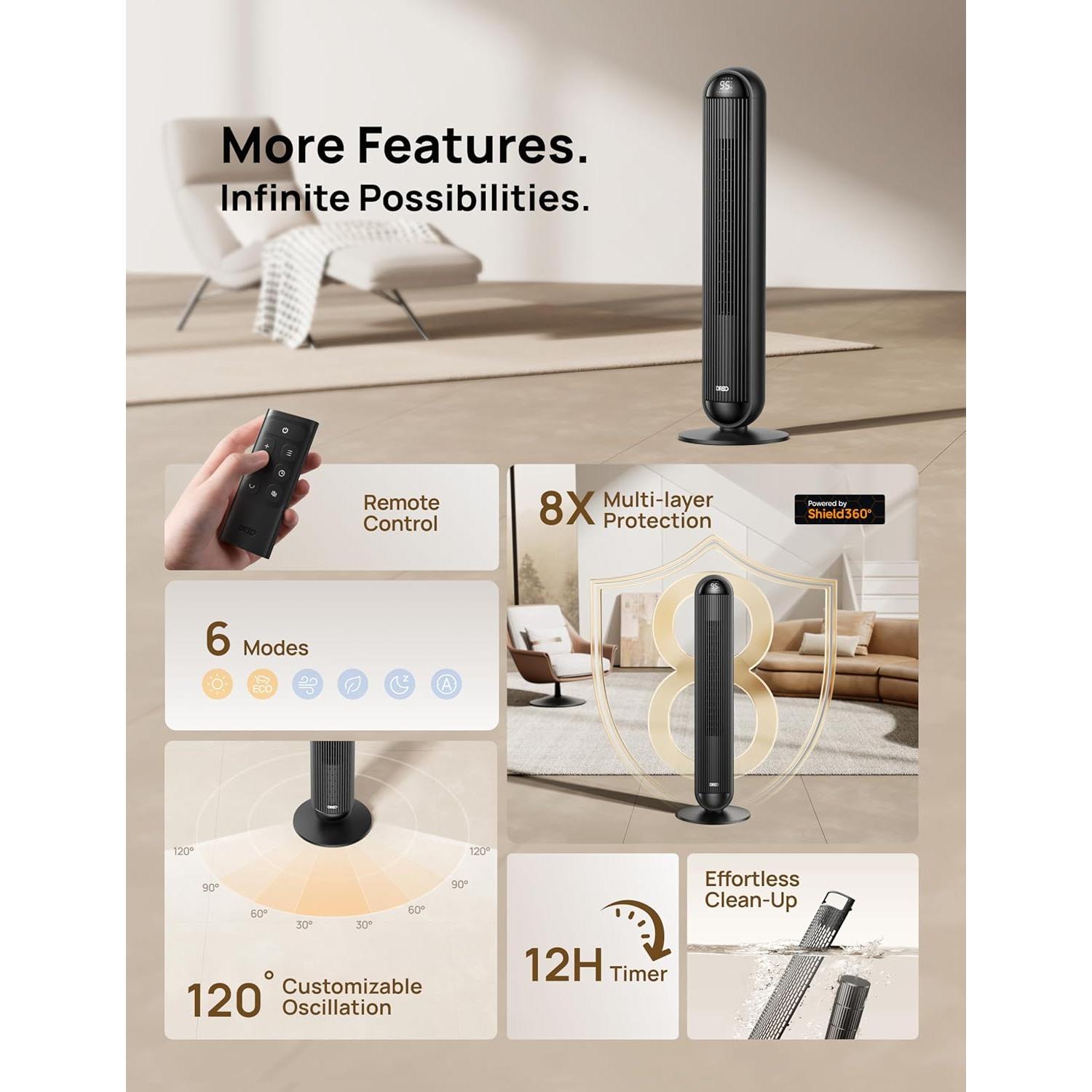 Calefactor Dreo 42" Eléctrico PTC con Control Remoto y Oscilación