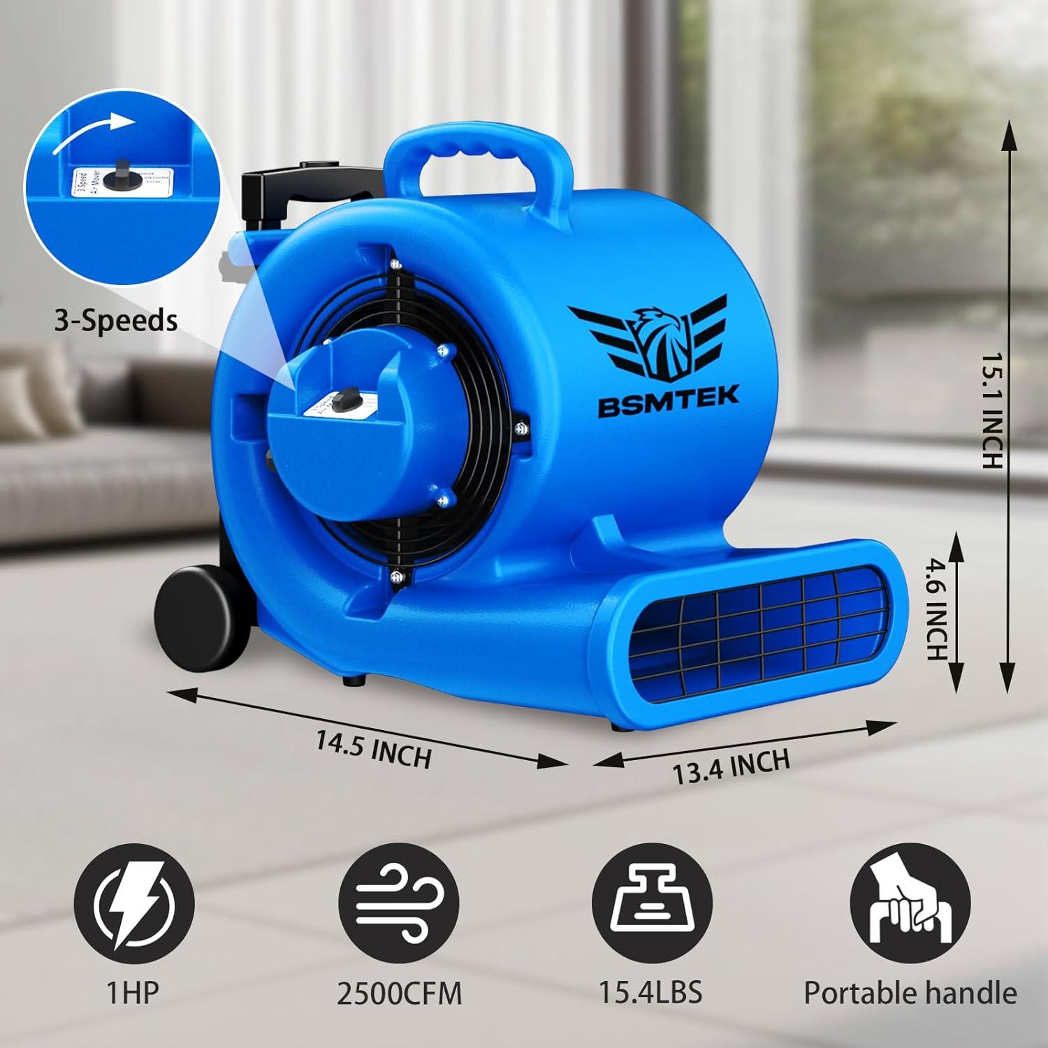 Ventilador Soplador de Aire BSMTEK 5000 CFM 1HP Azul