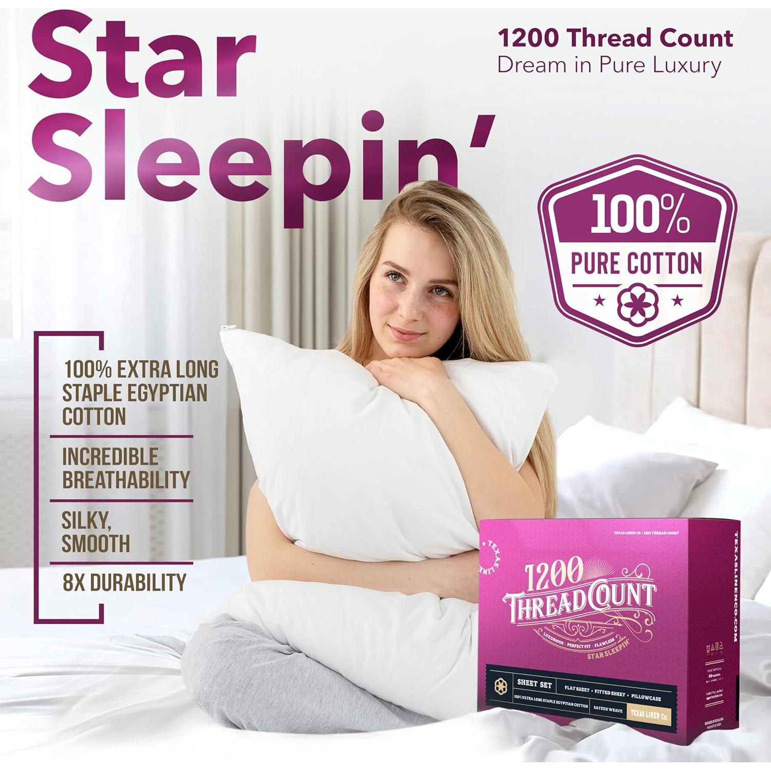 Juego de Sábanas King 100% Algodón Egipcio 1200 Hilos Texas Linen Co.