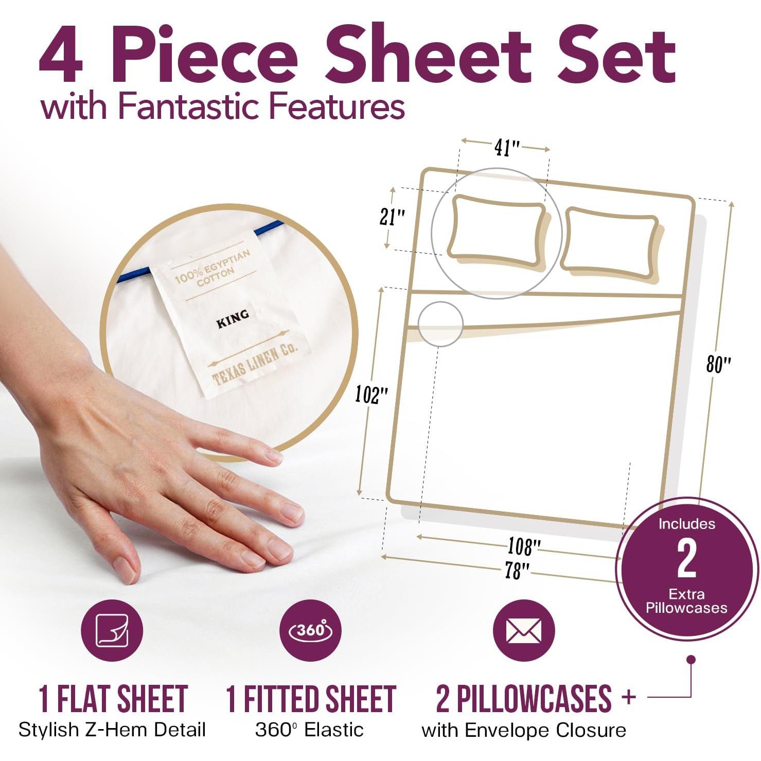 Juego de Sábanas King 100% Algodón Egipcio 1200 Hilos Texas Linen Co.