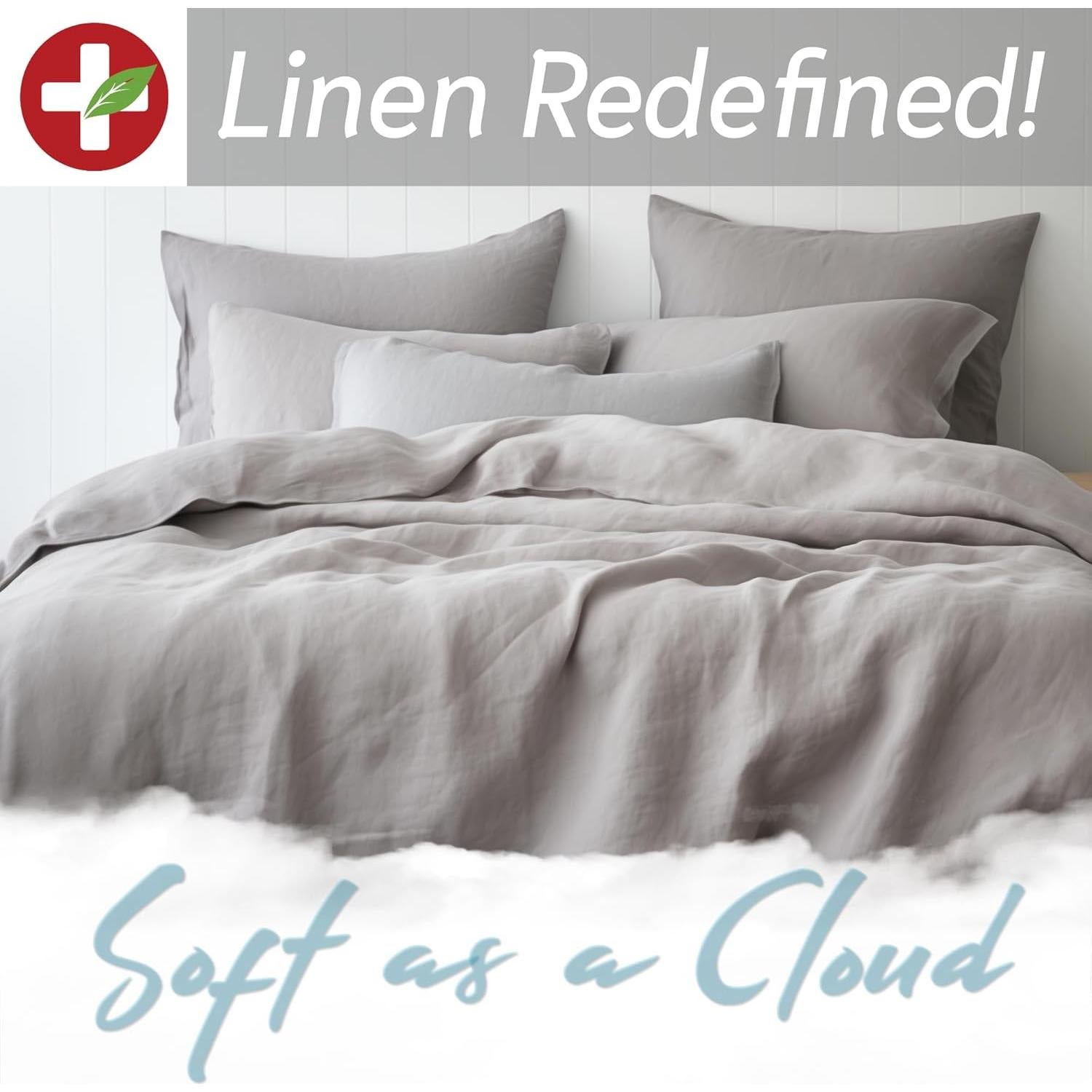 Juego de Sábanas King Lino Belga HARMONIC SILVER Gris 4 Piezas