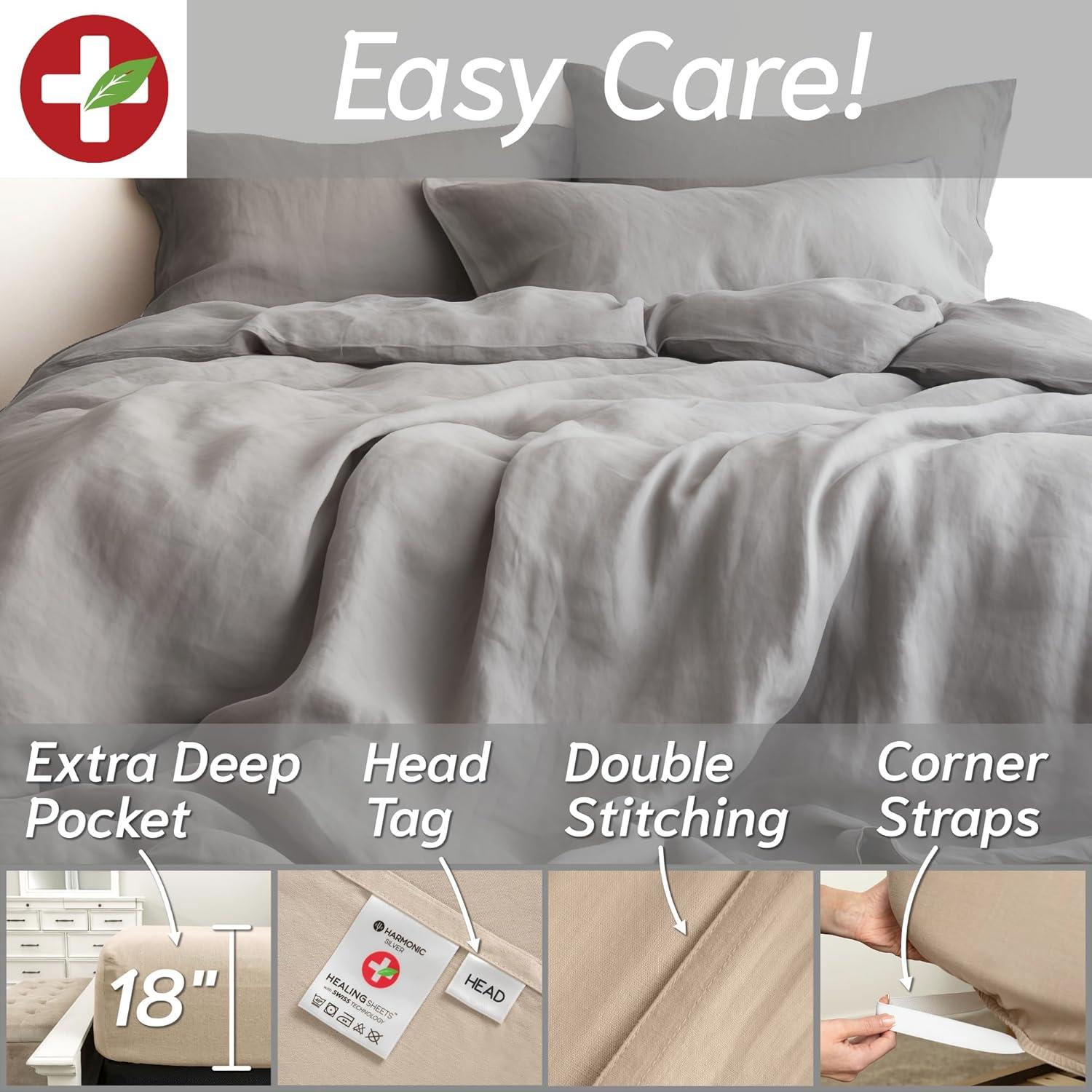 Juego de Sábanas King Lino Belga HARMONIC SILVER Gris 4 Piezas