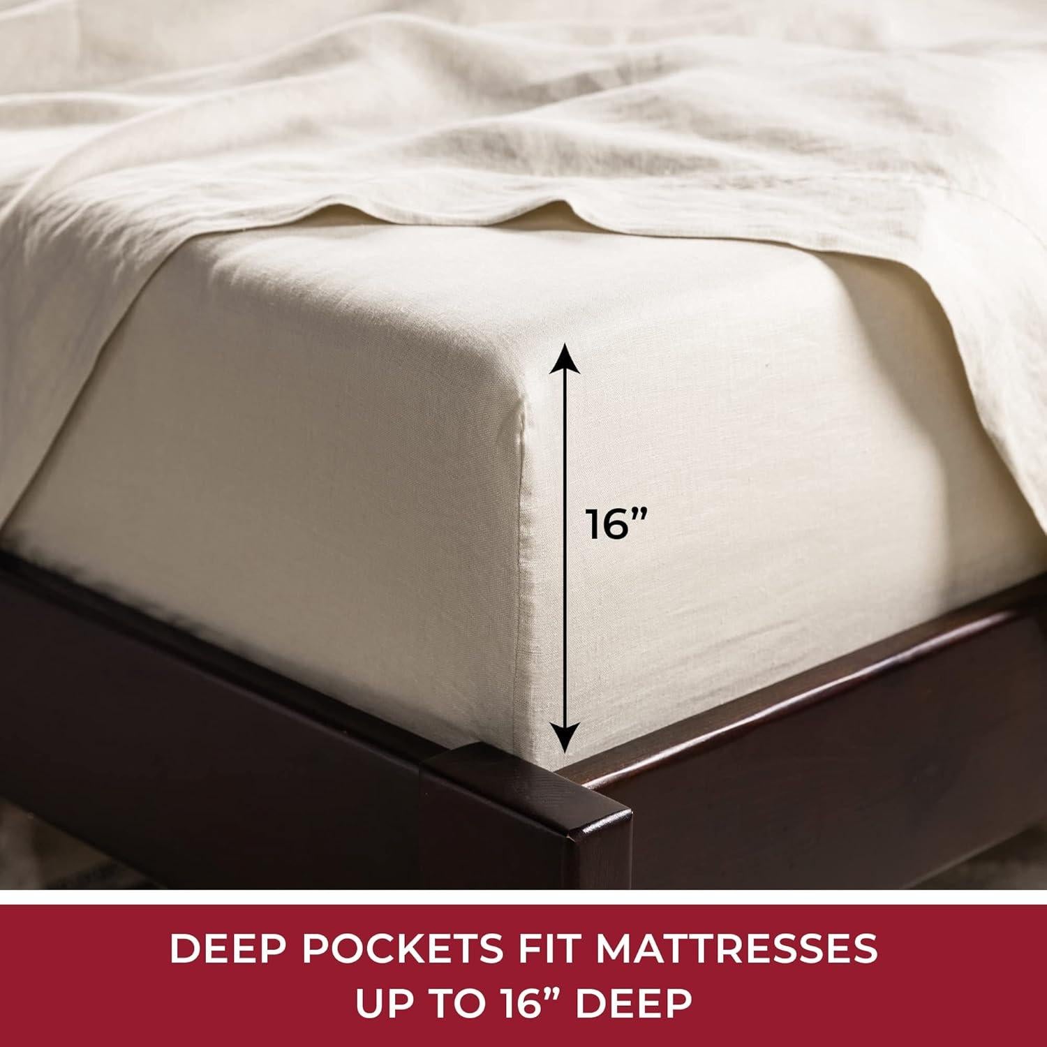 Juego de Sábanas de Lino 100% Mellanni Reina Natural 4 Piezas