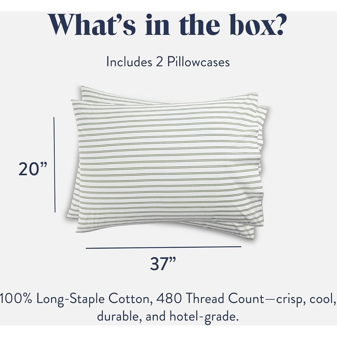 Funda de Almohada de Saten Brooklinen - Juego de 2 King Rayas Verdes