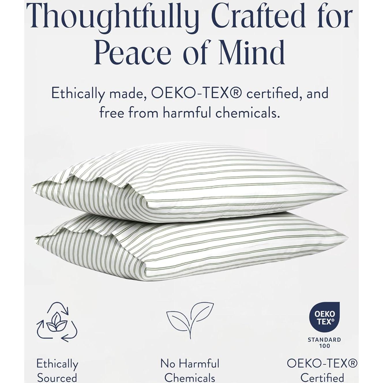 Funda de Almohada de Saten Brooklinen - Juego de 2 King Rayas Verdes