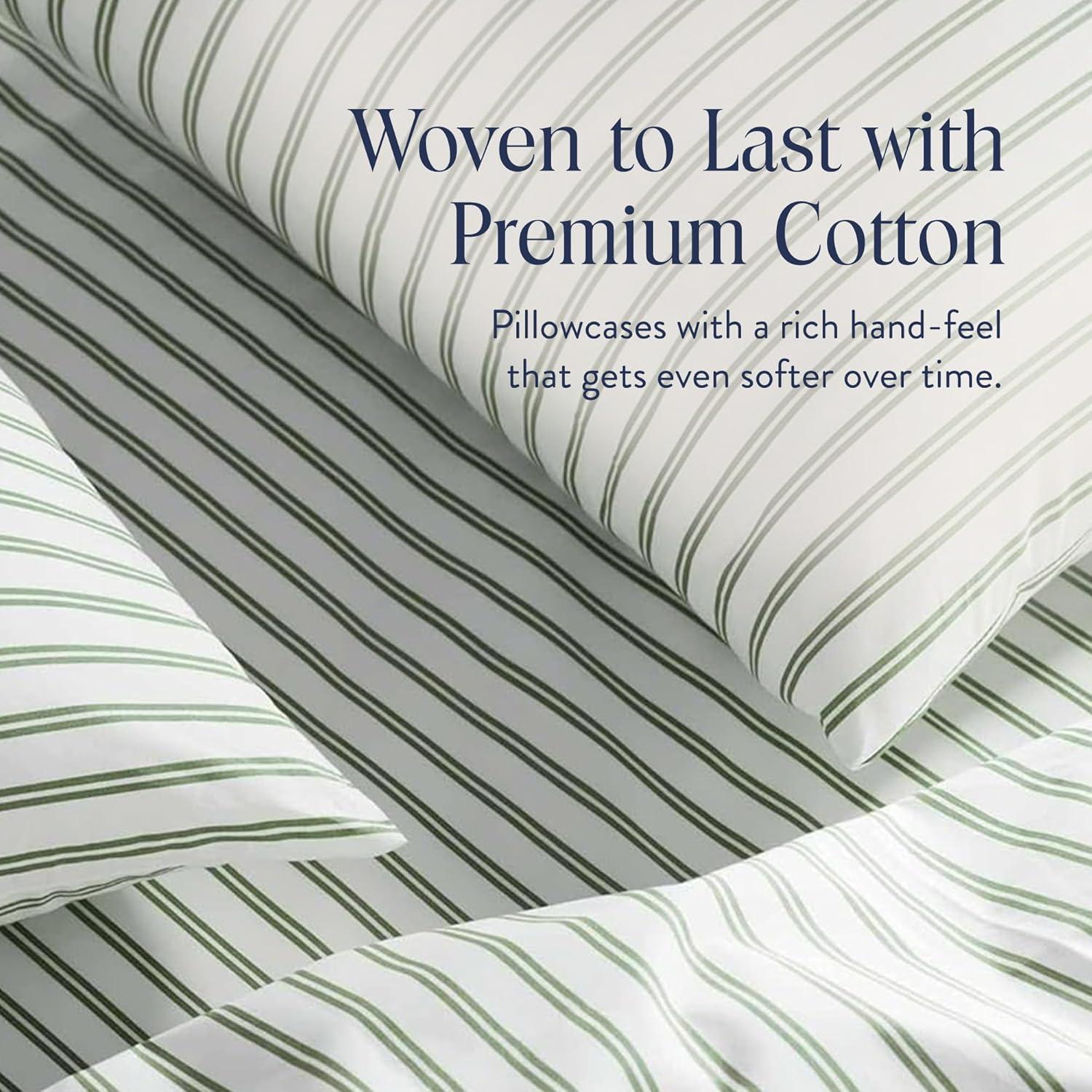 Funda de Almohada de Saten Brooklinen - Juego de 2 King Rayas Verdes