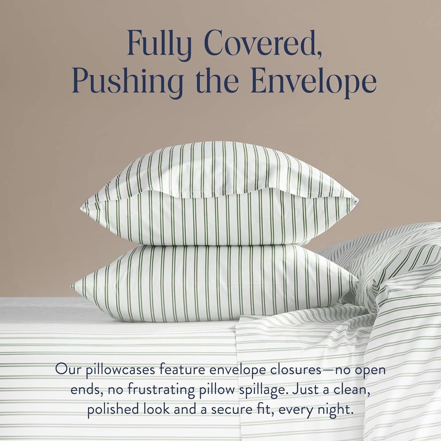 Funda de Almohada de Saten Brooklinen - Juego de 2 King Rayas Verdes