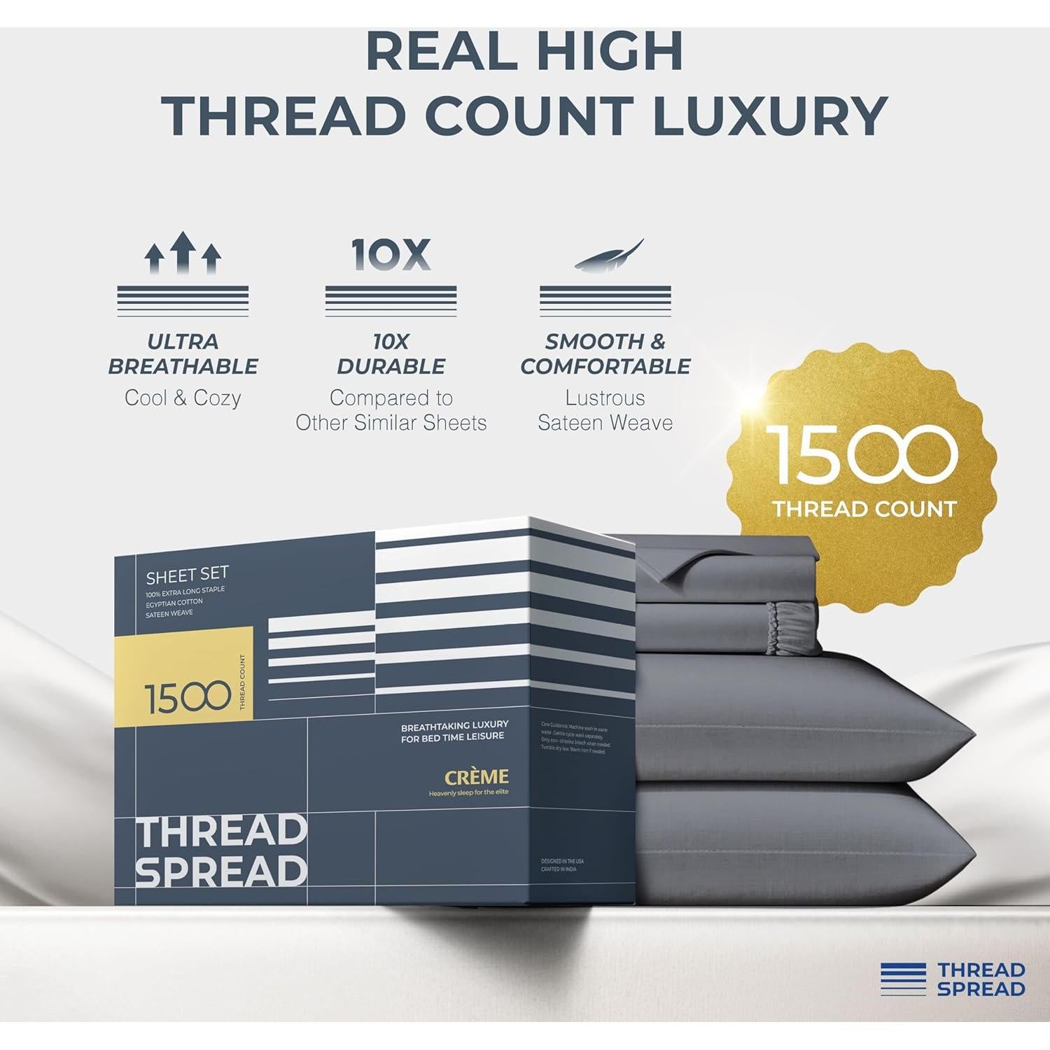 Juego de Sábanas King Size Thread Spread 100% Algodón Egipcio 1500 Hilos