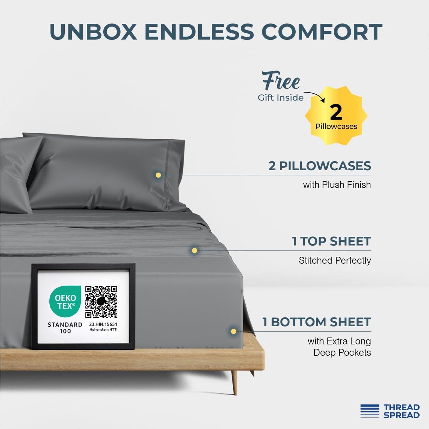 Juego de Sábanas King Size Thread Spread 100% Algodón Egipcio 1500 Hilos