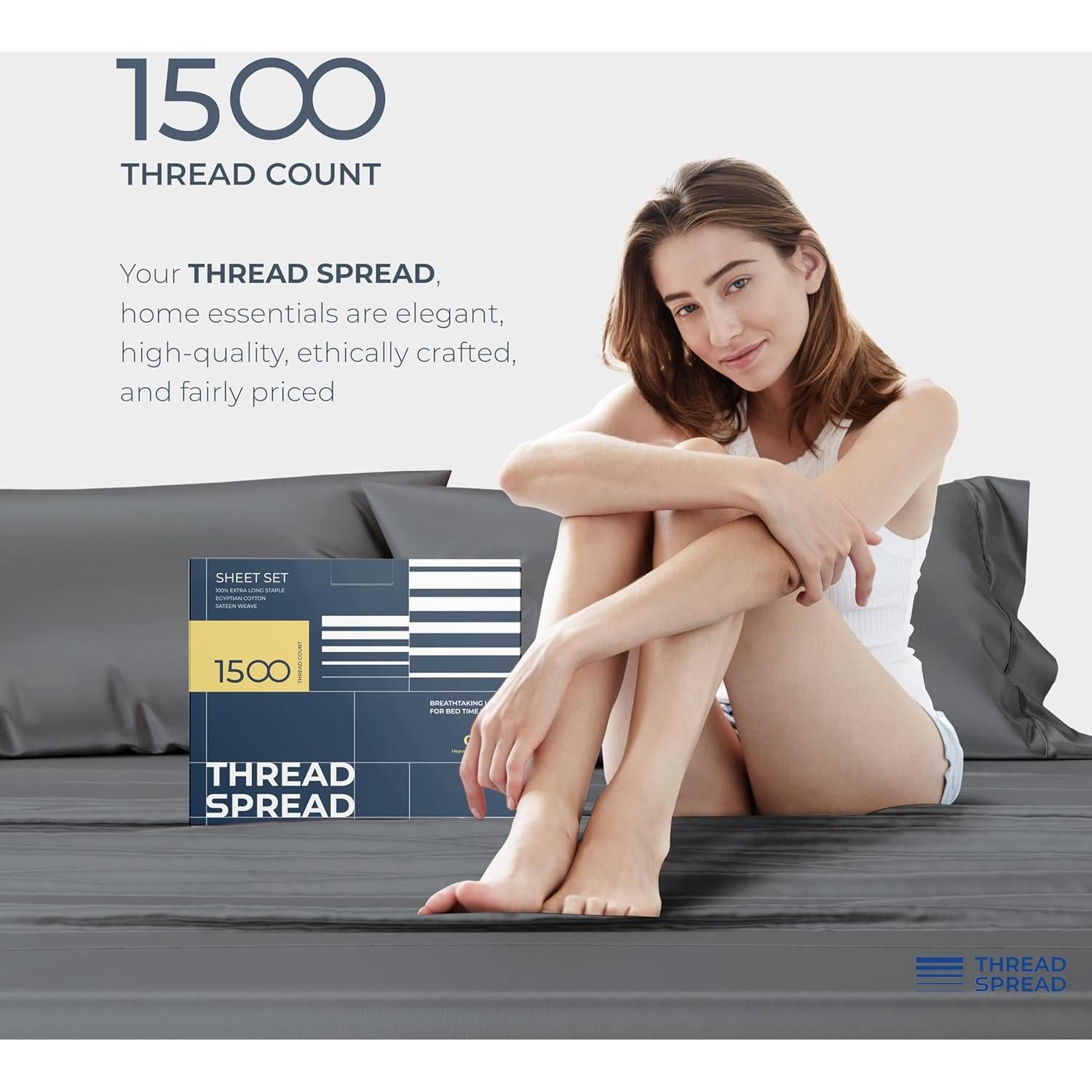 Juego de Sábanas King Size Thread Spread 100% Algodón Egipcio 1500 Hilos