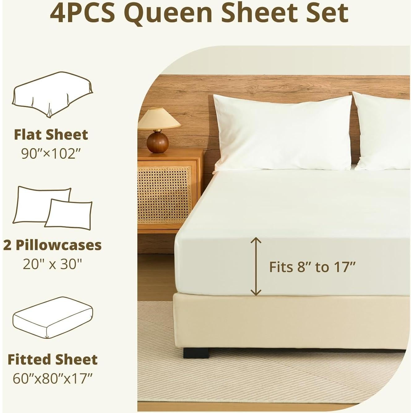 Juego de Sábanas Queen CieloCloud 100% Algodón 4PCS 1000 Hilos