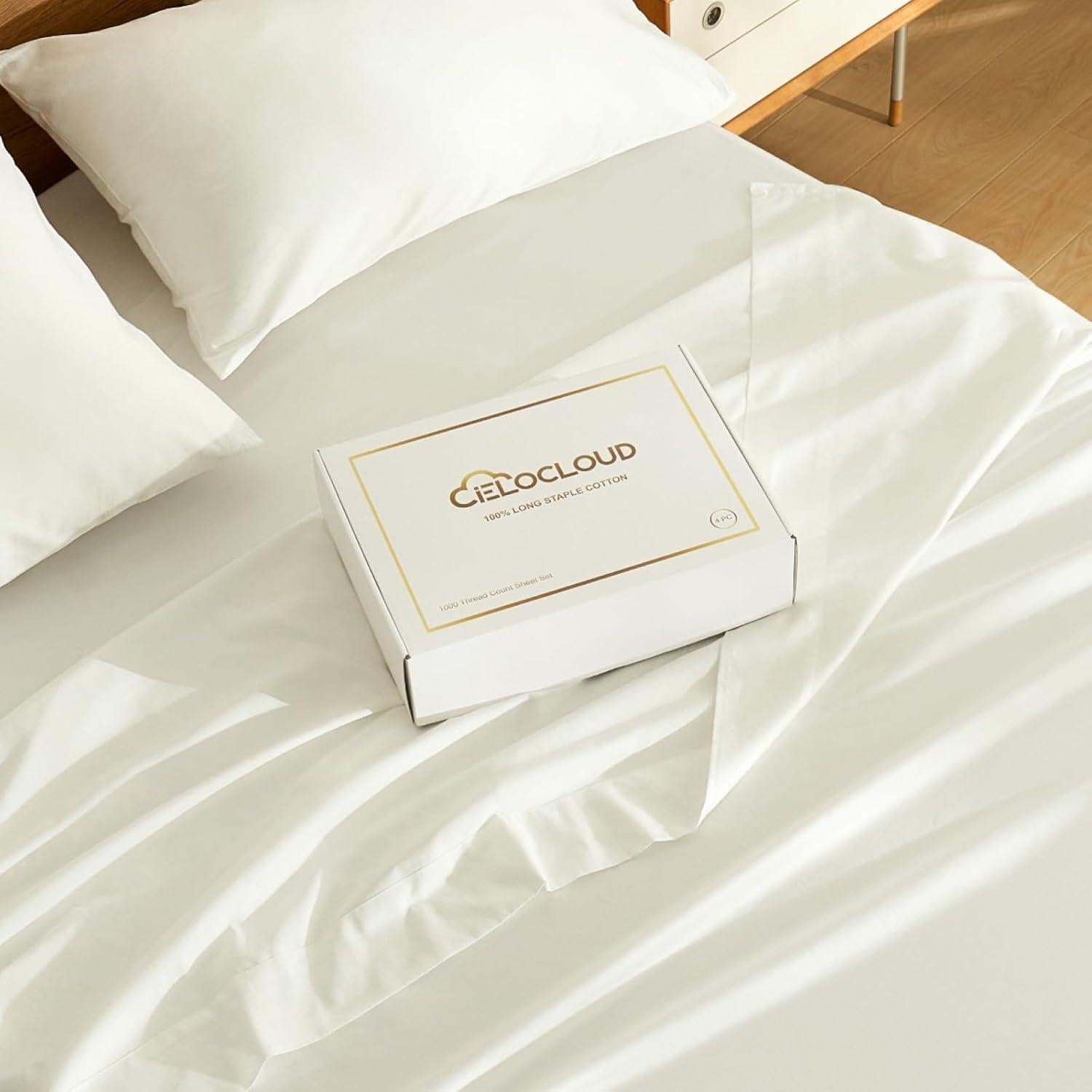 Juego de Sábanas Queen CieloCloud 100% Algodón 4PCS 1000 Hilos