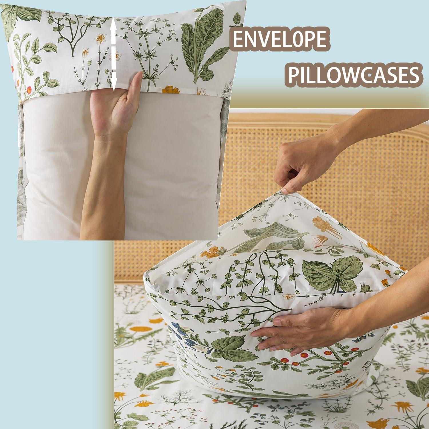 Juego de Sábanas King Size Zusbest 100% Algodón Percale Floral Verde