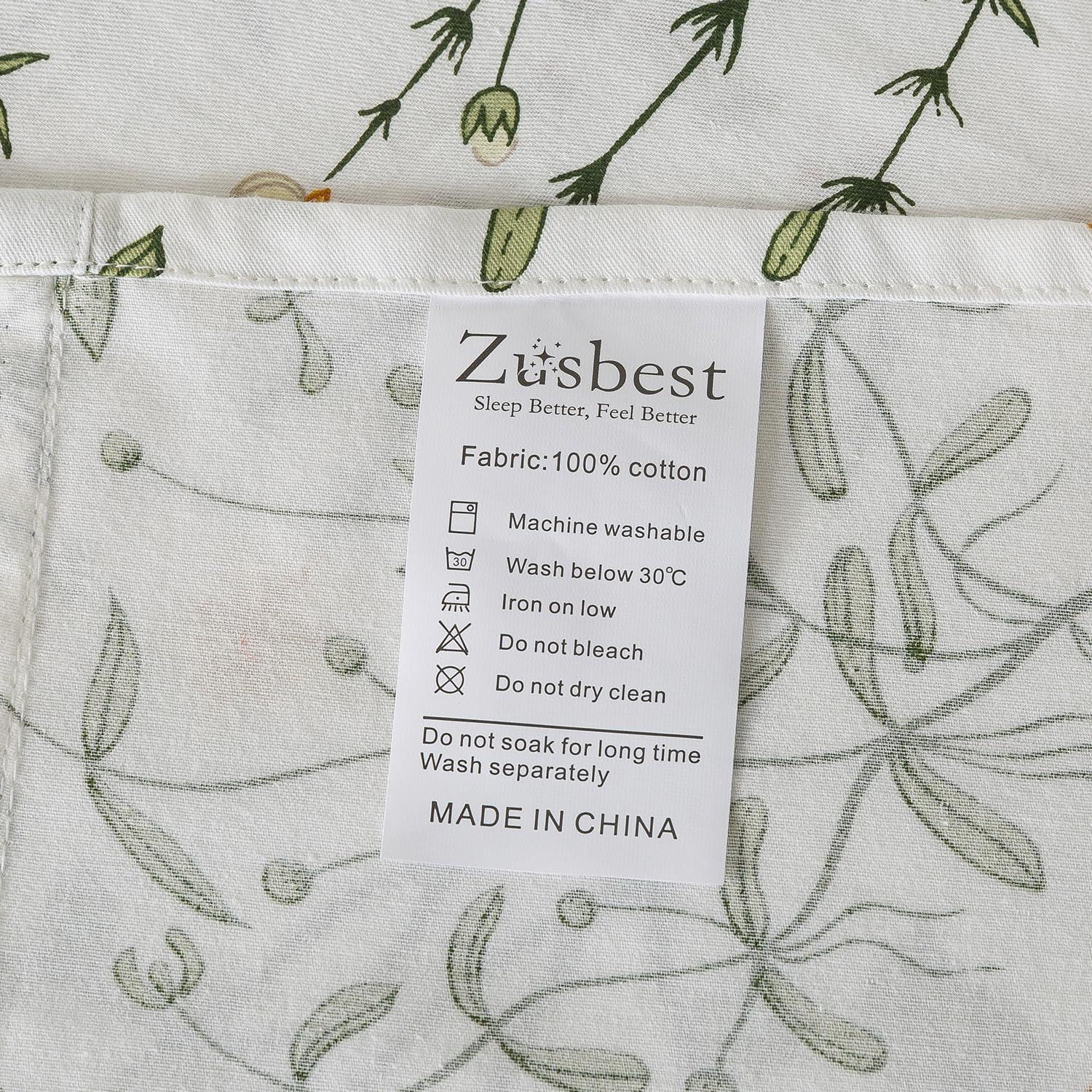 Juego de Sábanas King Size Zusbest 100% Algodón Percale Floral Verde