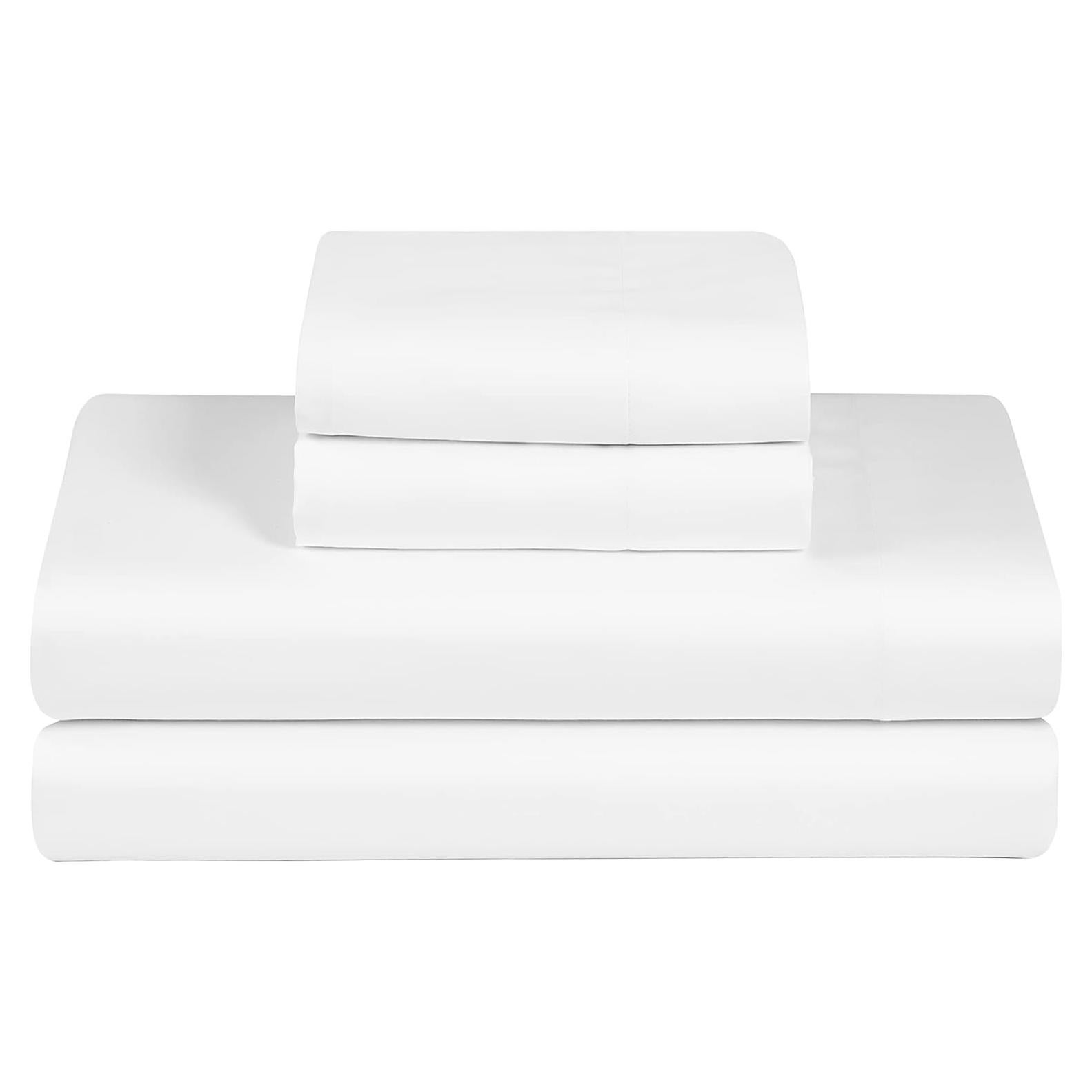 Feather & Stitch Softest 100% Cotton Sheets, 300 Thread Count Percale Weave Bedding, 16" Deep Pocket, Cooling Sheets, Breathable Bed Set, Hotel Premium Quality (King White)