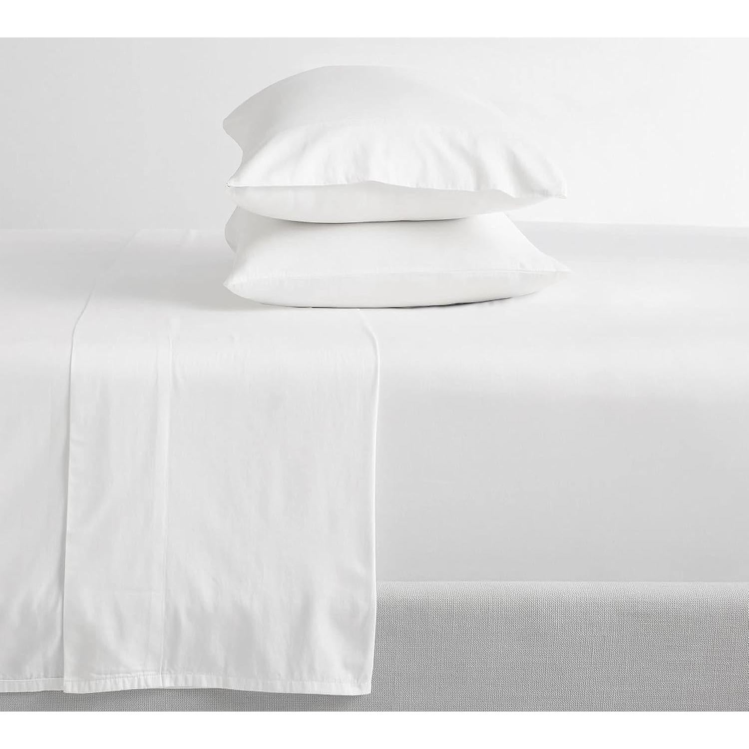 Feather & Stitch Softest 100% Cotton Sheets, 300 Thread Count Percale Weave Bedding, 16" Deep Pocket, Cooling Sheets, Breathable Bed Set, Hotel Premium Quality (King White)