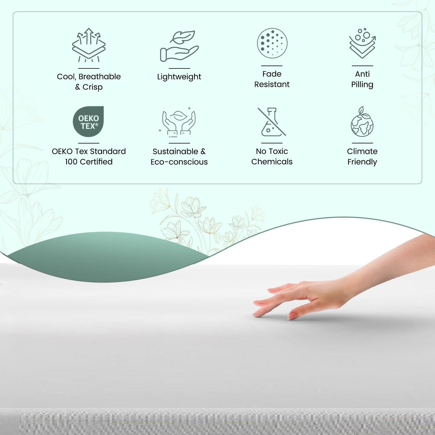 Feather & Stitch Softest 100% Cotton Sheets, 300 Thread Count Percale Weave Bedding, 16" Deep Pocket, Cooling Sheets, Breathable Bed Set, Hotel Premium Quality (King White)