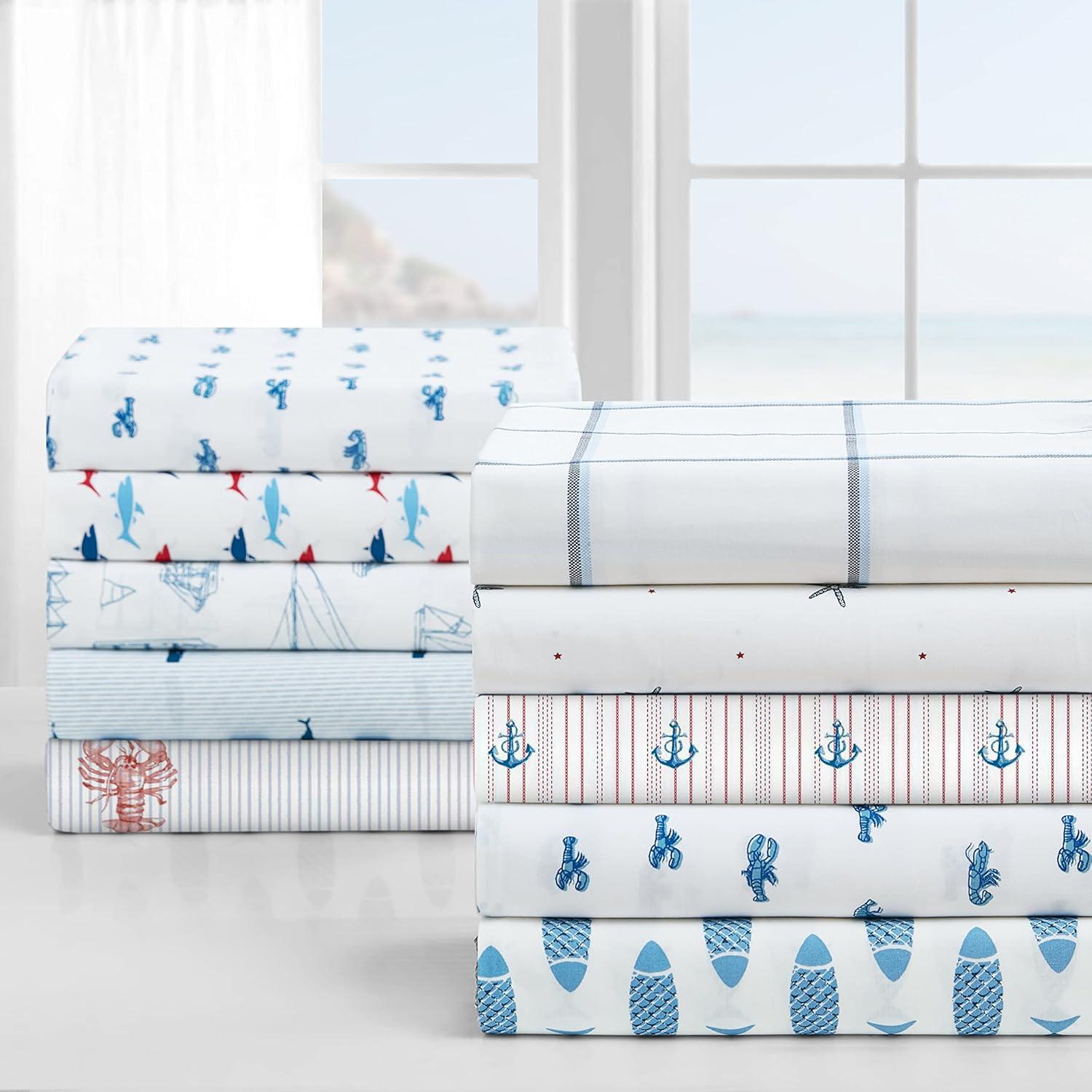 Juego de Sábanas Queen Nautica 100% Algodón Percale T200 Azul Claro