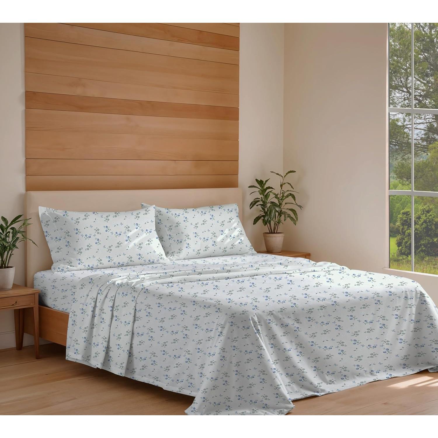 Sábanas de Algodón Orgánico RUVANTI Queen 4 Piezas Vuelo de Mantequilla