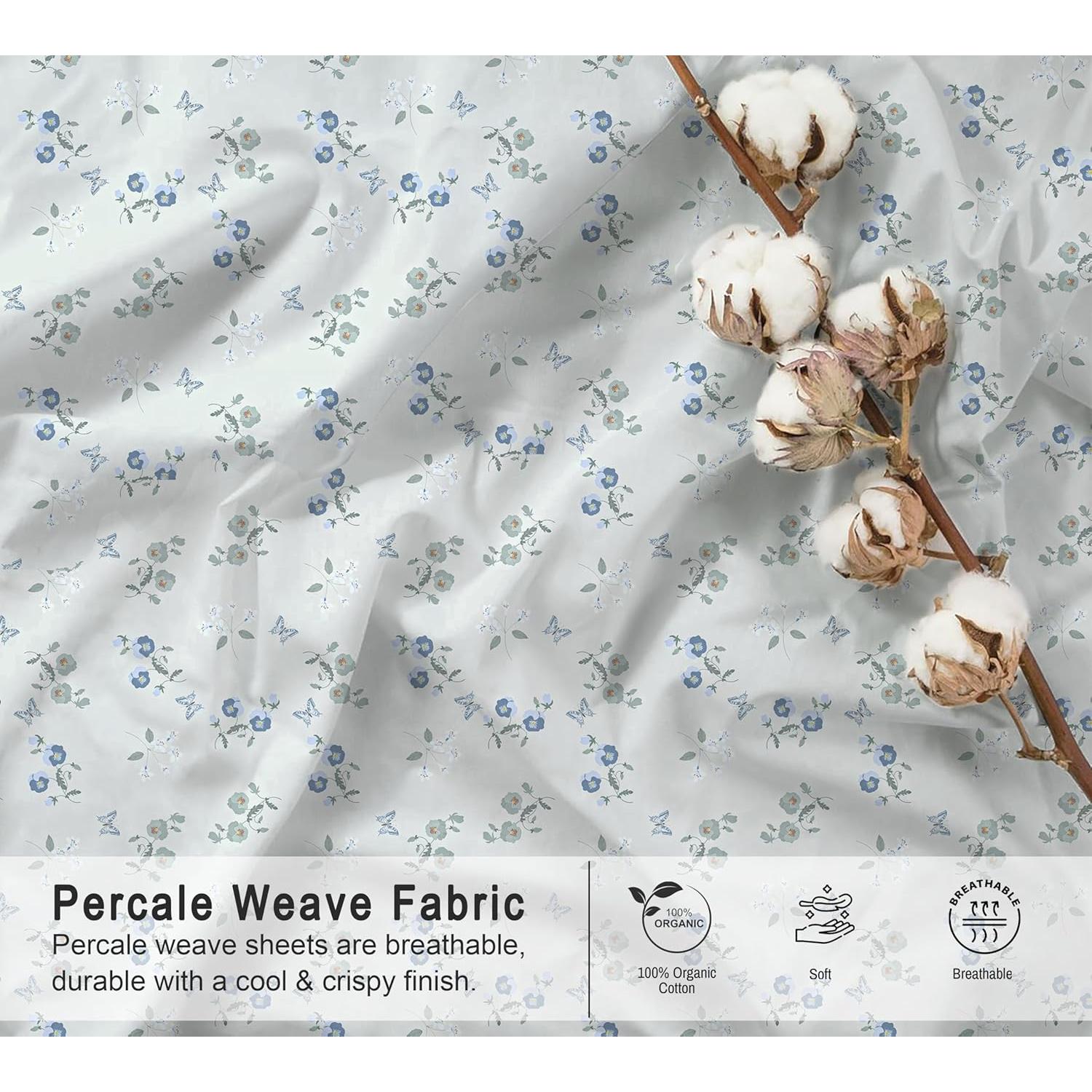 Sábanas de Algodón Orgánico RUVANTI Queen 4 Piezas Vuelo de Mantequilla