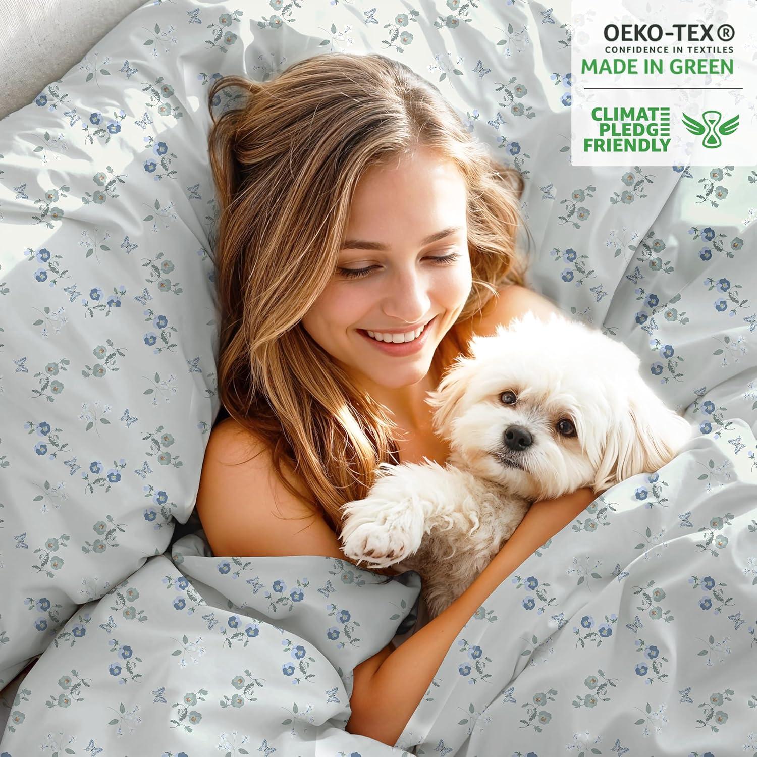 Sábanas de Algodón Orgánico RUVANTI Queen 4 Piezas Vuelo de Mantequilla