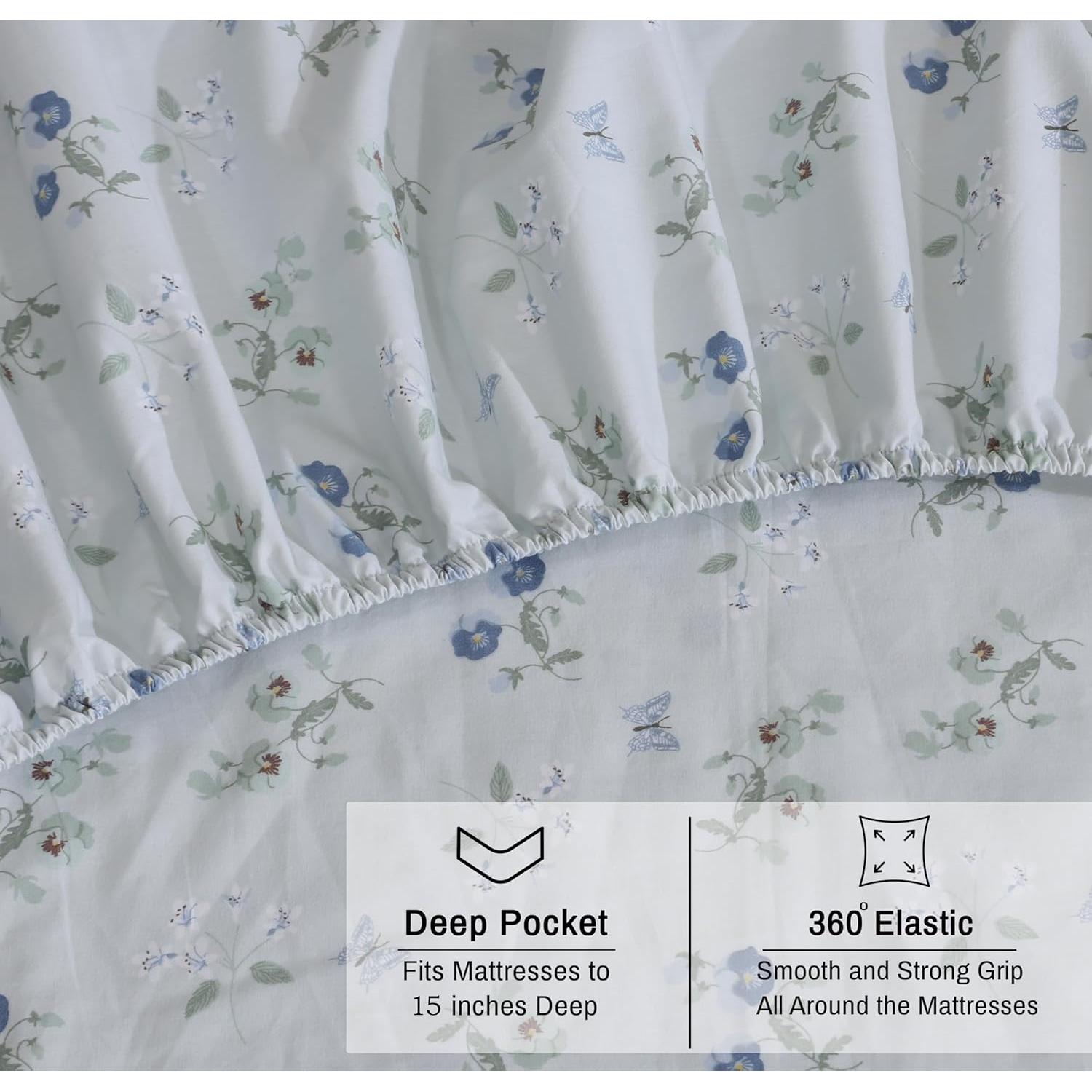 Sábanas de Algodón Orgánico RUVANTI Queen 4 Piezas Vuelo de Mantequilla