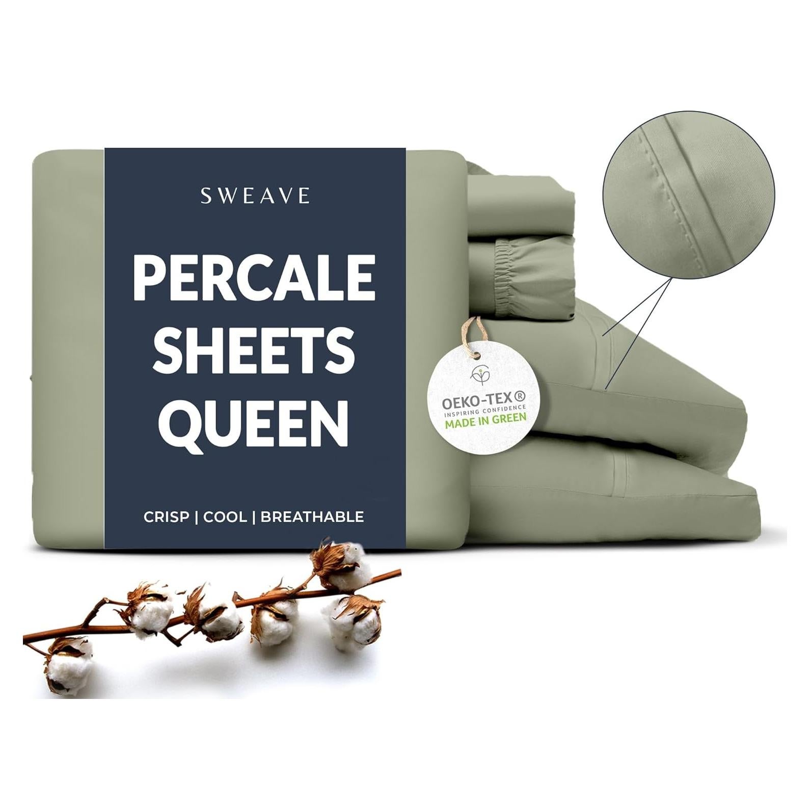 Sábanas de Percal 100% Algodón Individual Sweave Verde Salvia