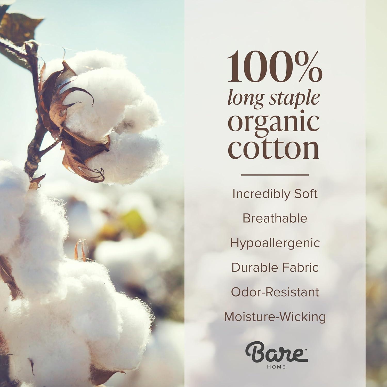 Bare Home 100% Organic Cotton Queen Sheet Set - Crisp Percale Weave - Lightweight & Breathable - Bedding Sheets & Pillowcases (Queen, White)