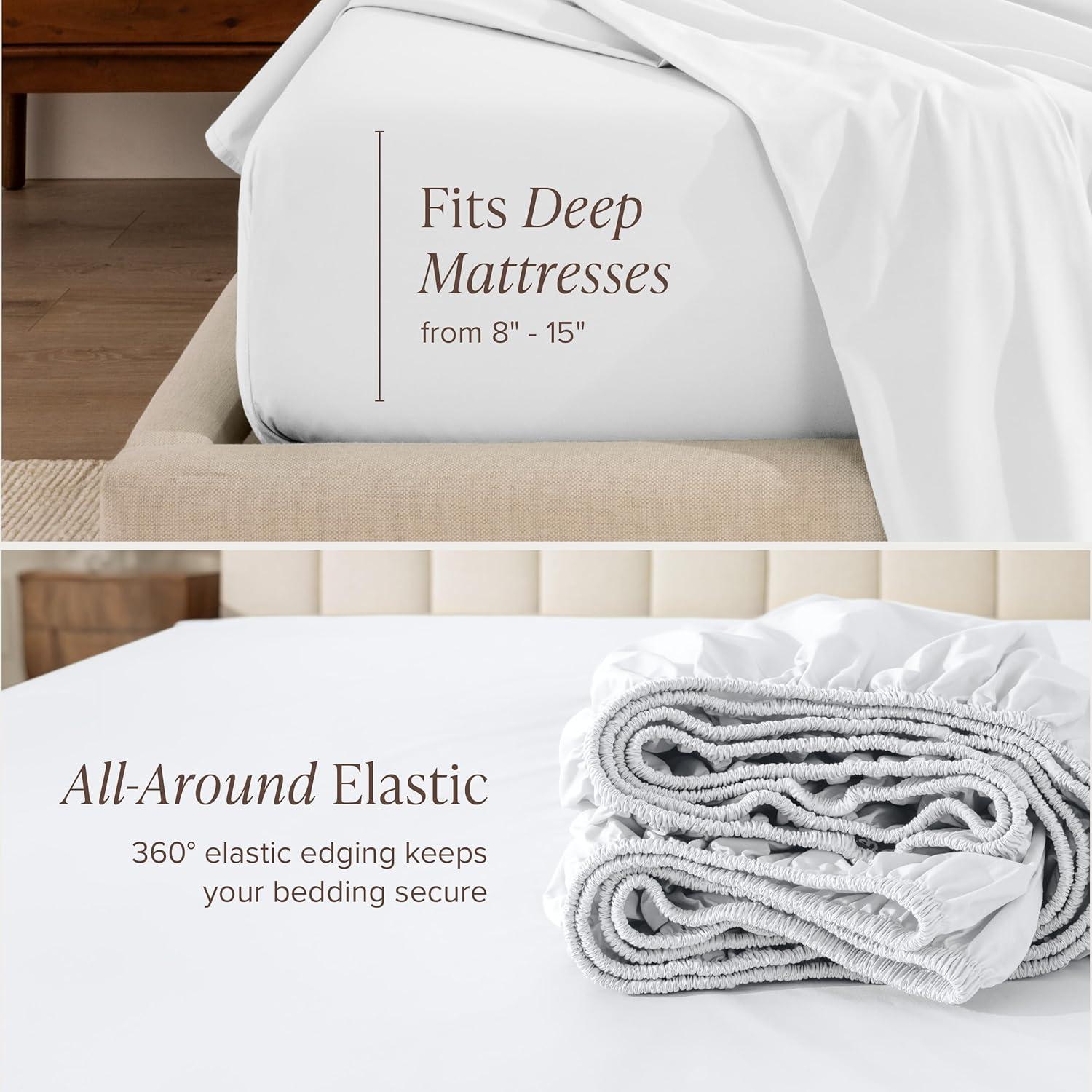 Bare Home 100% Organic Cotton Queen Sheet Set - Crisp Percale Weave - Lightweight & Breathable - Bedding Sheets & Pillowcases (Queen, White)