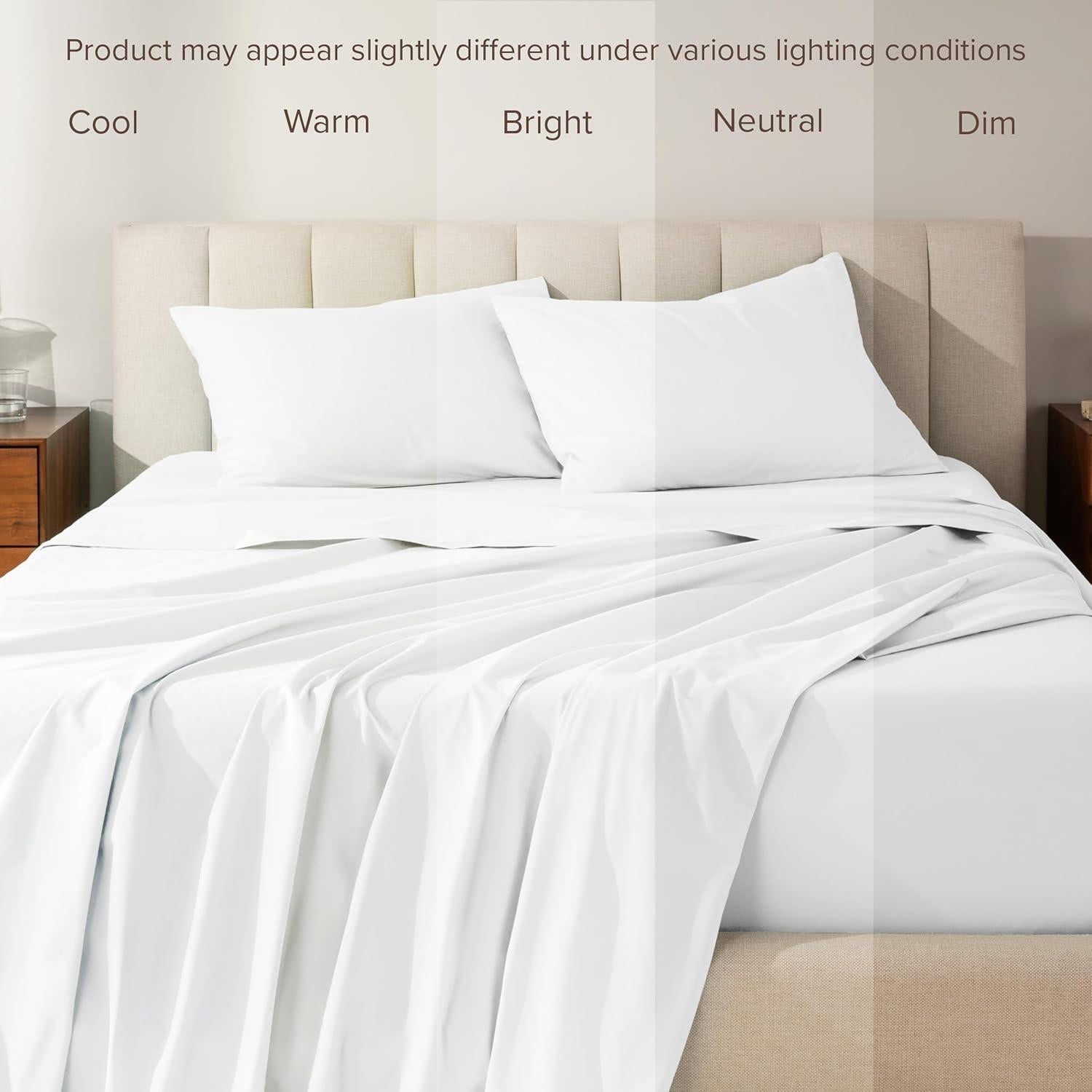 Bare Home 100% Organic Cotton Queen Sheet Set - Crisp Percale Weave - Lightweight & Breathable - Bedding Sheets & Pillowcases (Queen, White)