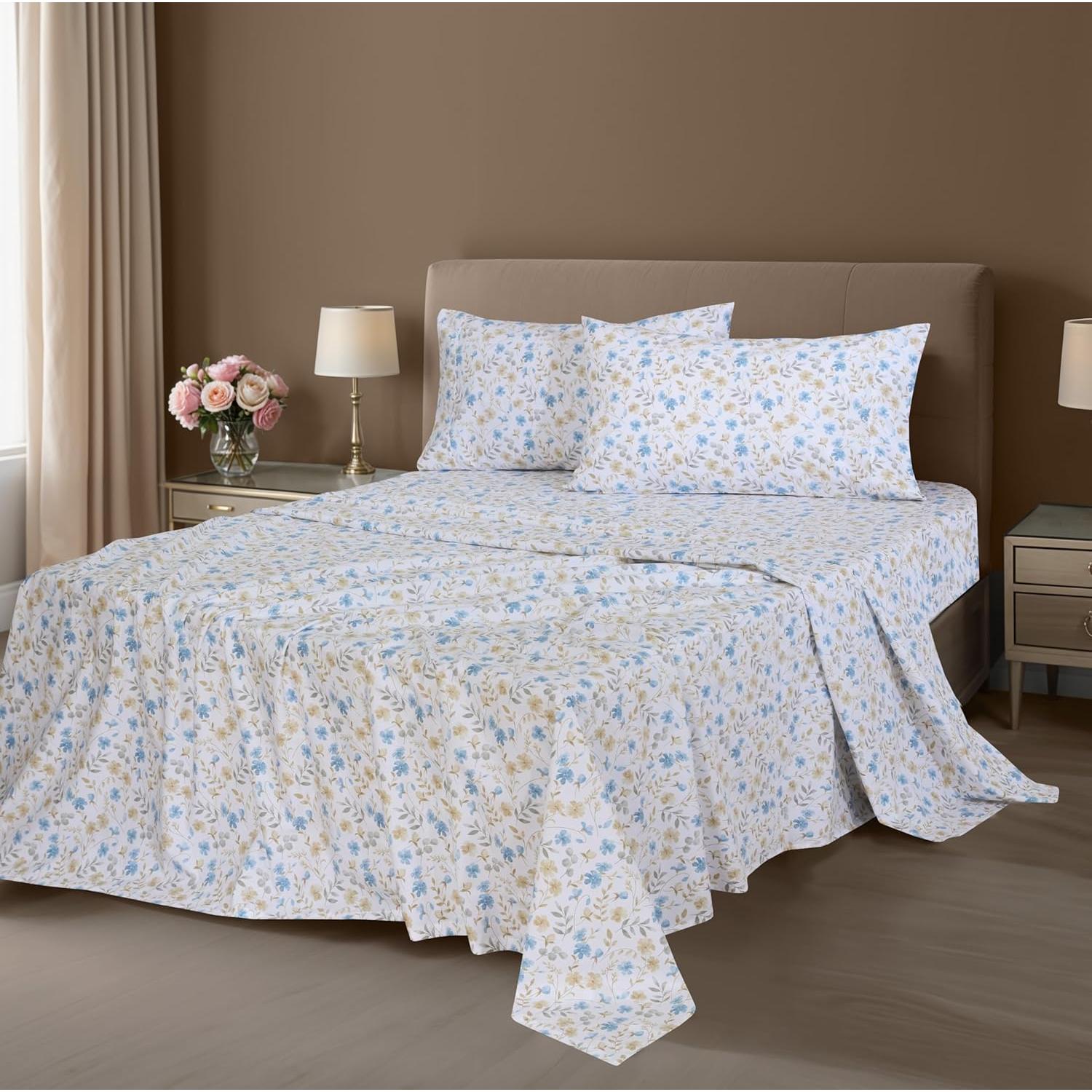 Juego de Sábanas Queen ZOYER 100% Algodón Costa Campestre 4 Piezas