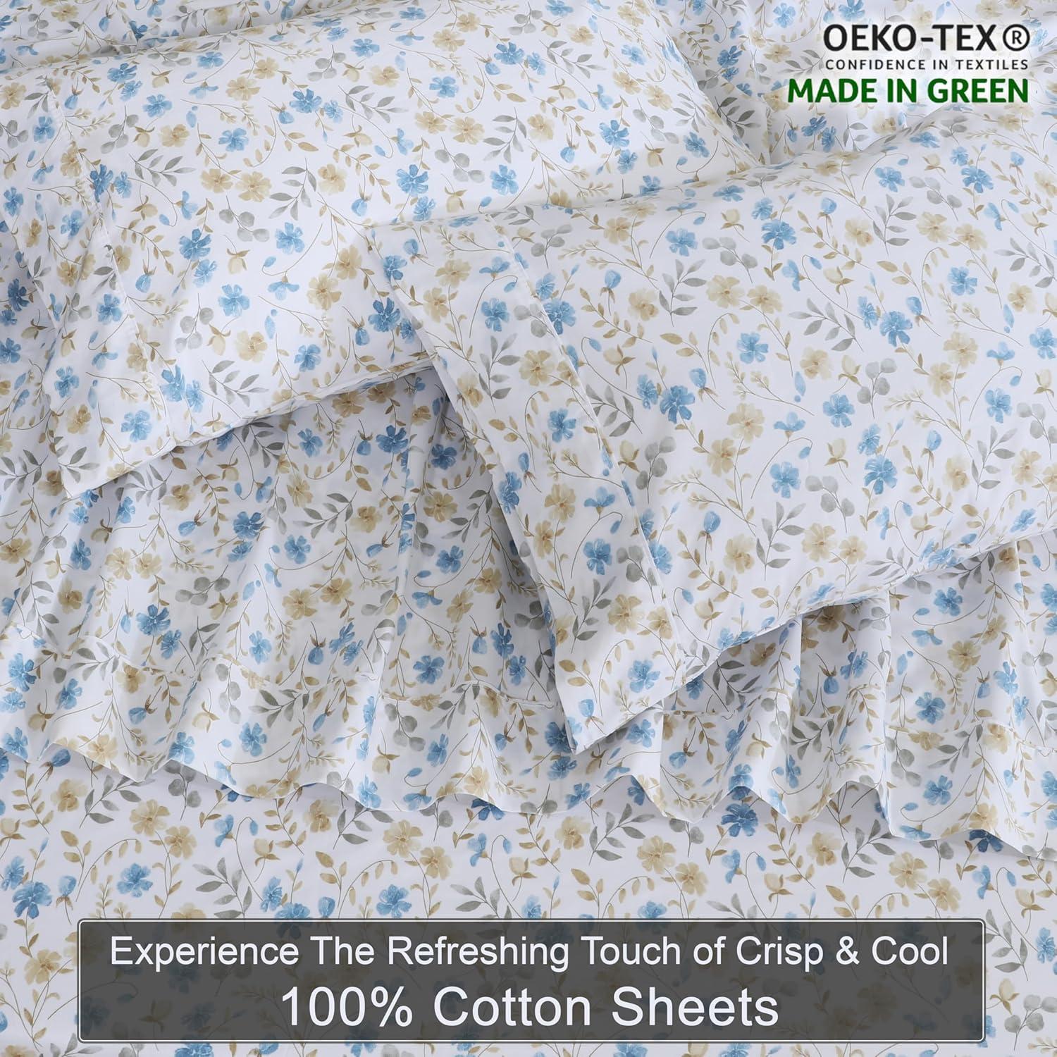 Juego de Sábanas Queen ZOYER 100% Algodón Costa Campestre 4 Piezas