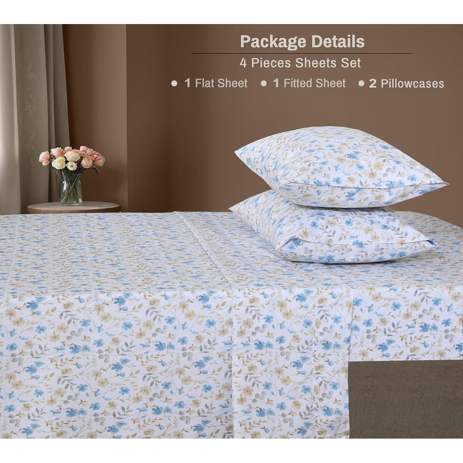 Juego de Sábanas Queen ZOYER 100% Algodón Costa Campestre 4 Piezas