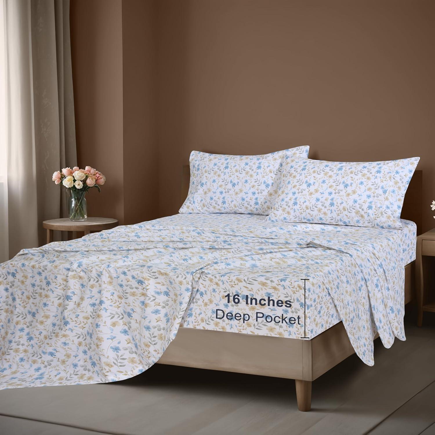 Juego de Sábanas Queen ZOYER 100% Algodón Costa Campestre 4 Piezas