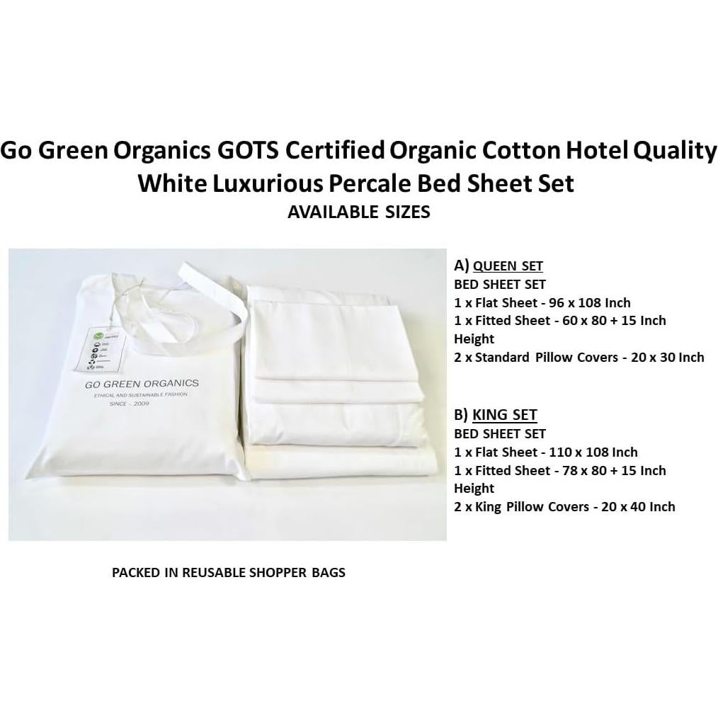 Juego de Sábanas de Percal Algodón Orgánico GO GREEN Reina