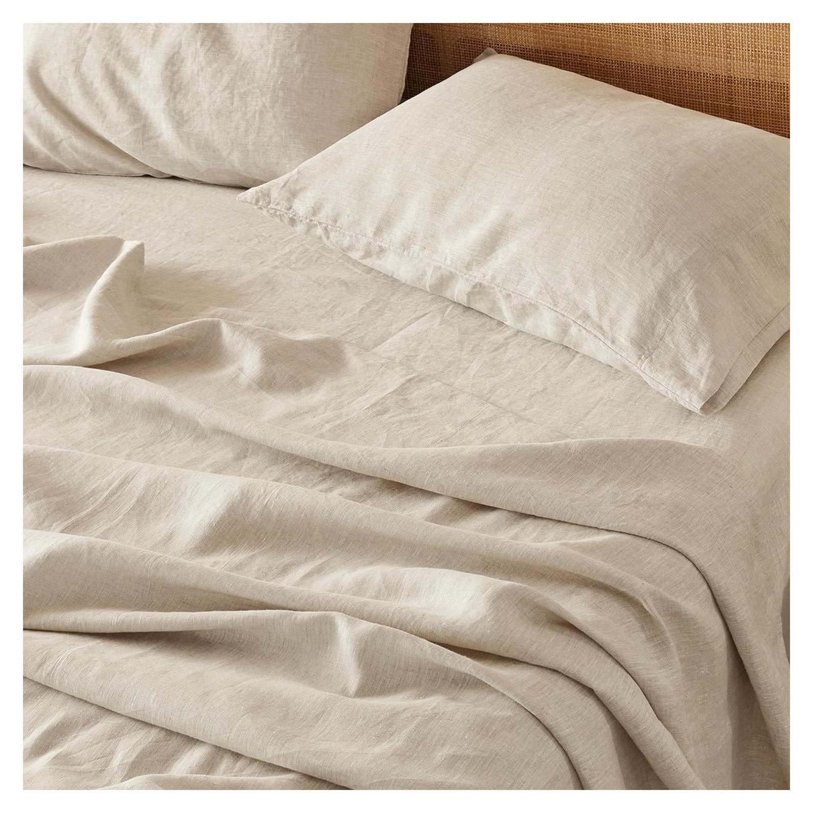 Sábanas King Bedsure de Lino y Algodón - 4 Piezas Transpirables