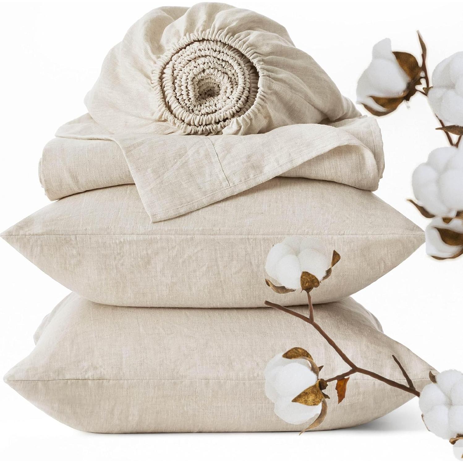 Sábanas King Bedsure de Lino y Algodón - 4 Piezas Transpirables