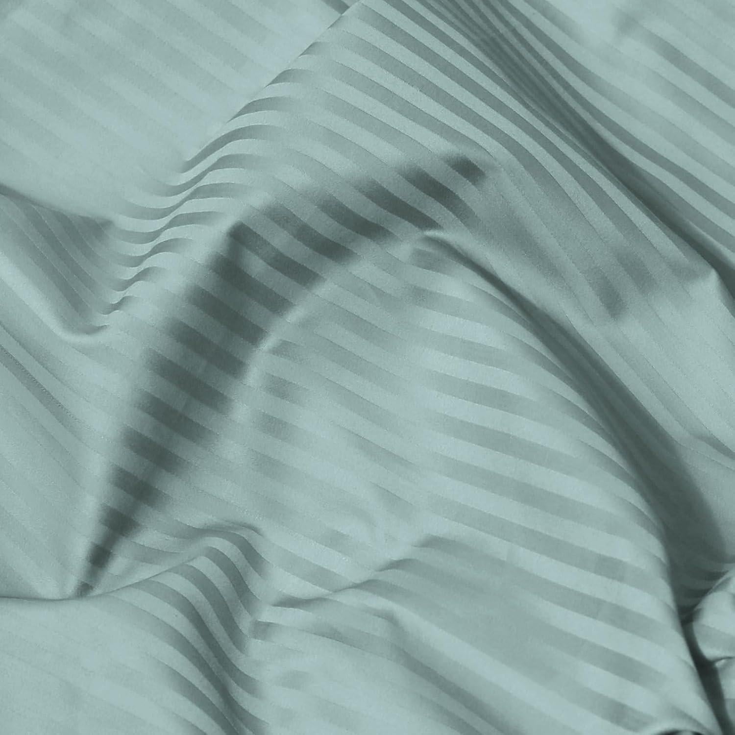 Feather & Stitch 500 TC King Size Damask Bed Sheet Set, 100% Cotton Soft Breathable Bedsheets, 4 Piece 18" Deep Pockets Sateen Weave Striped Bedding Mattress Resort Hotel Luxury - (Granite Green)